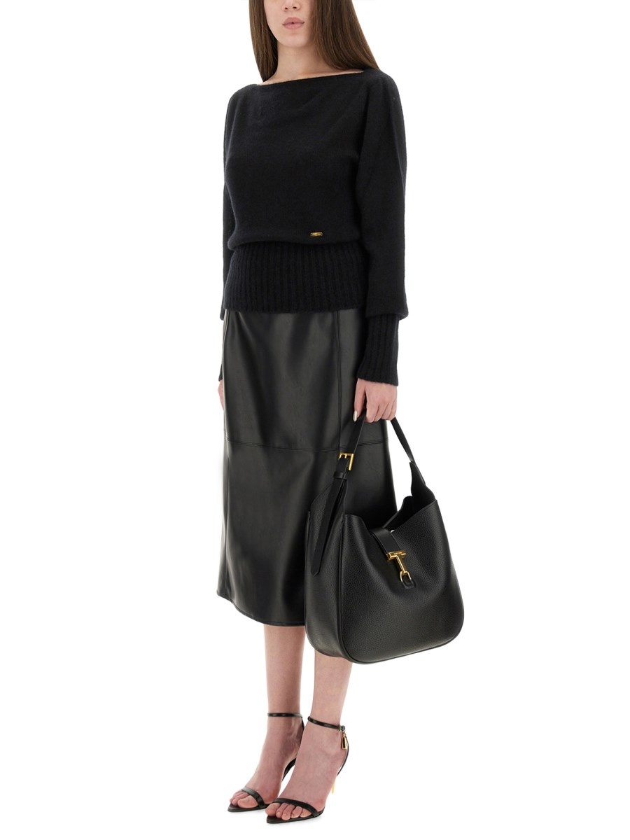 SHIRT WITH BOAT NECKLINE AND METAL PLAQUE - 2