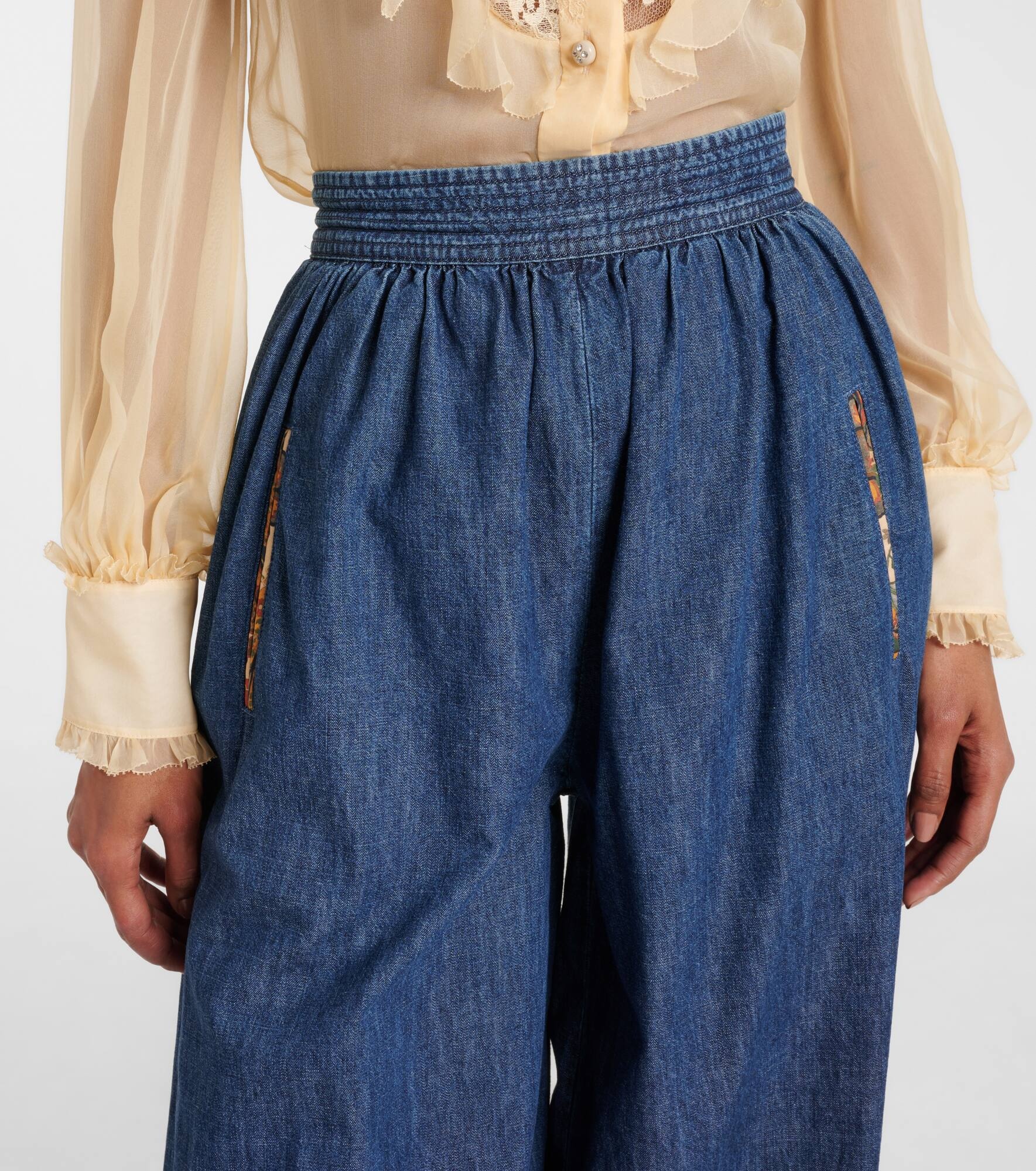 Chambray wide-leg pants - 4