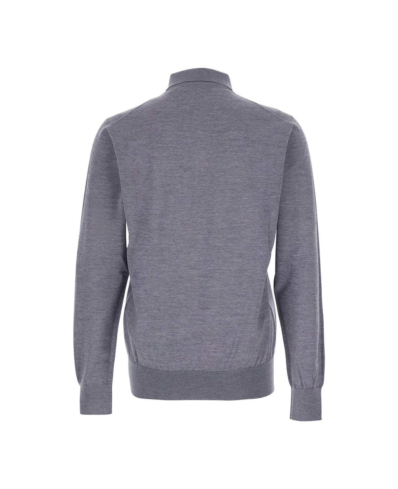 Grey Polo Shirt With Classic Collar And Tonal Logo Embroidery On The Front In Wool Man - 2