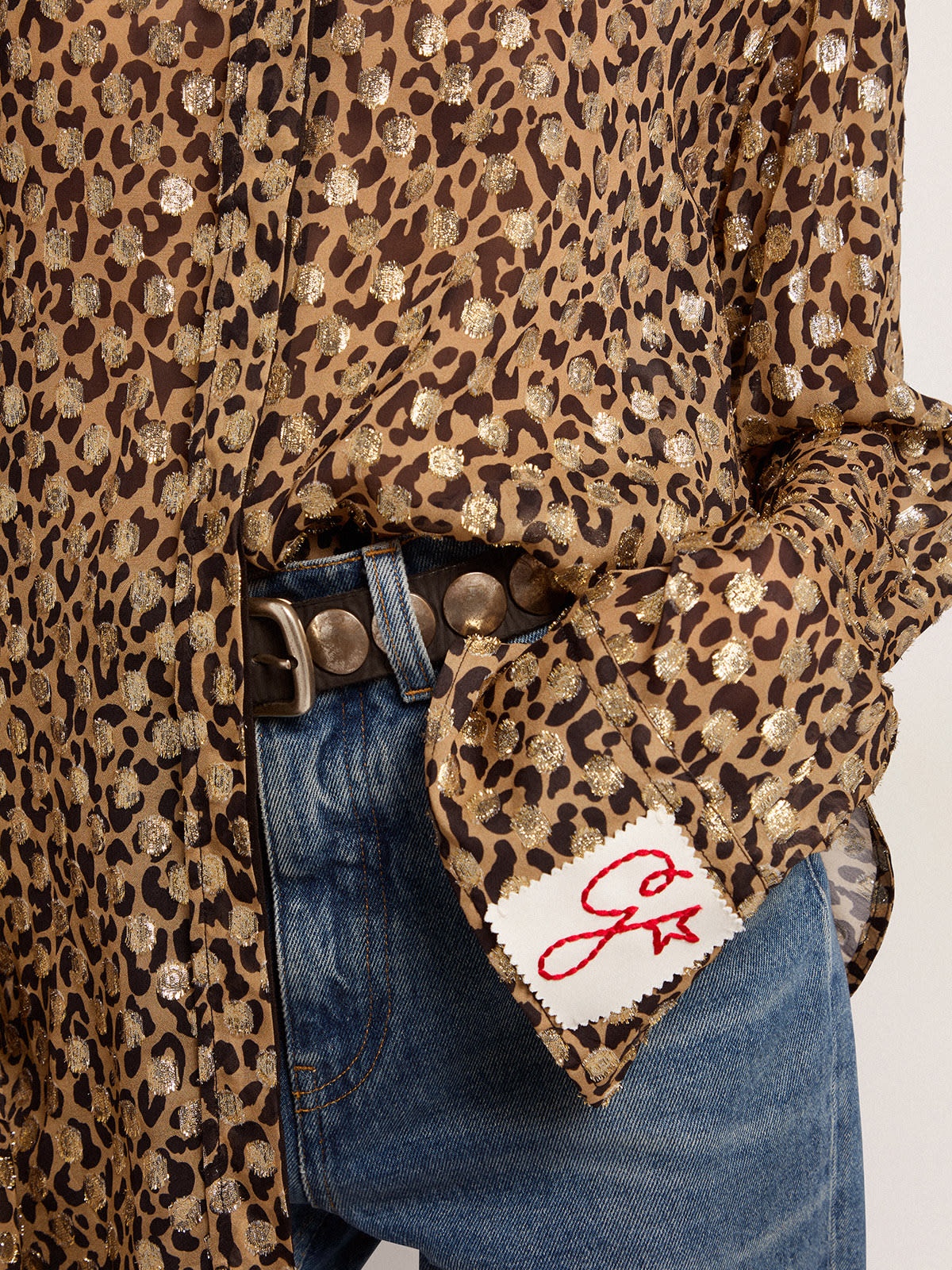 Women's boyfriend shirt with animal print and gold fil coupé - 5