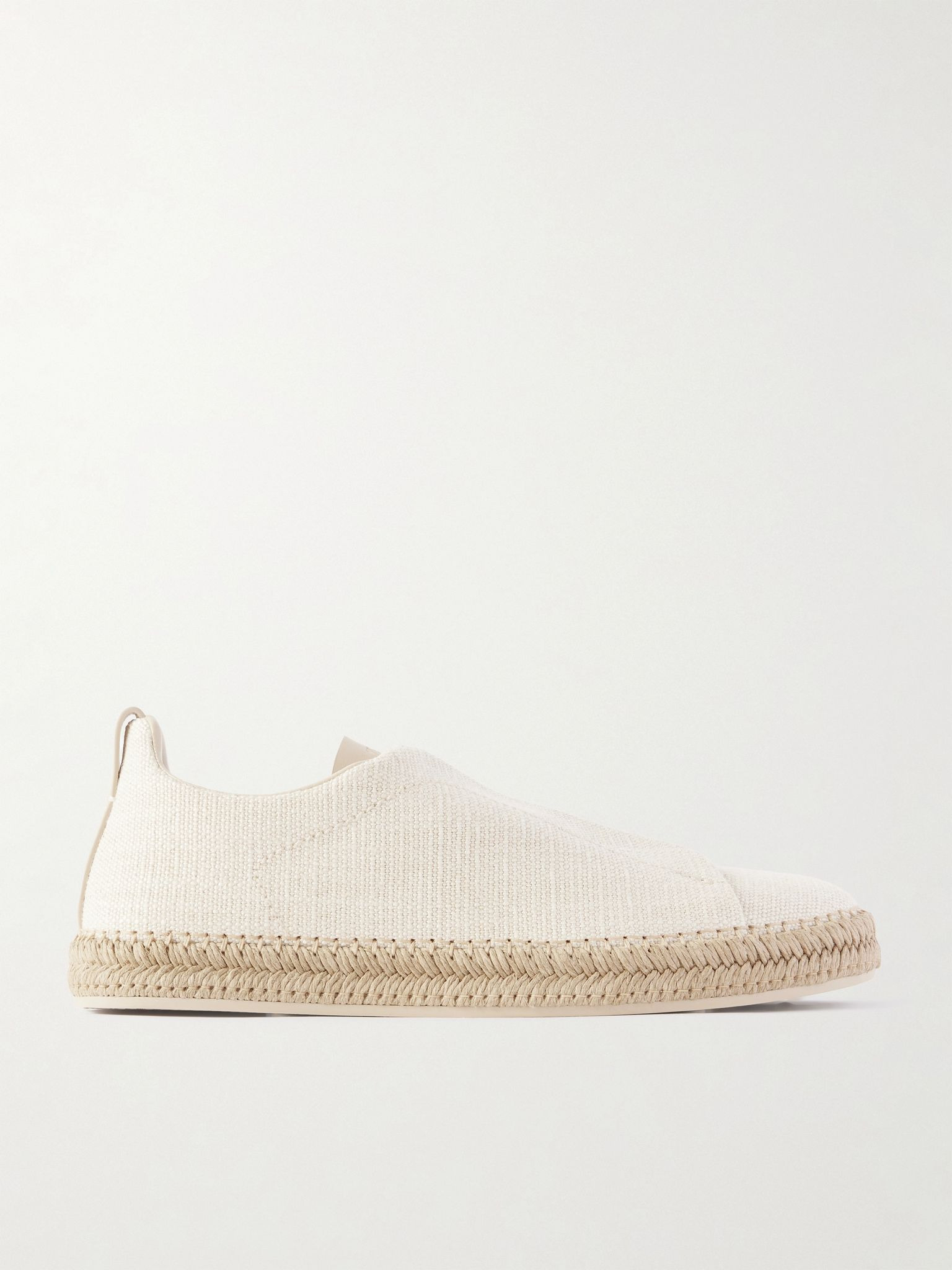 Triple Stitch™ Leather-Trimmed Canvas Slip-On Sneakers Beige - 1