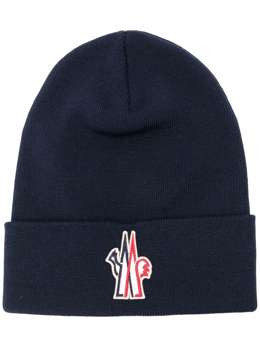 logo patch knitted wool beanie - 1