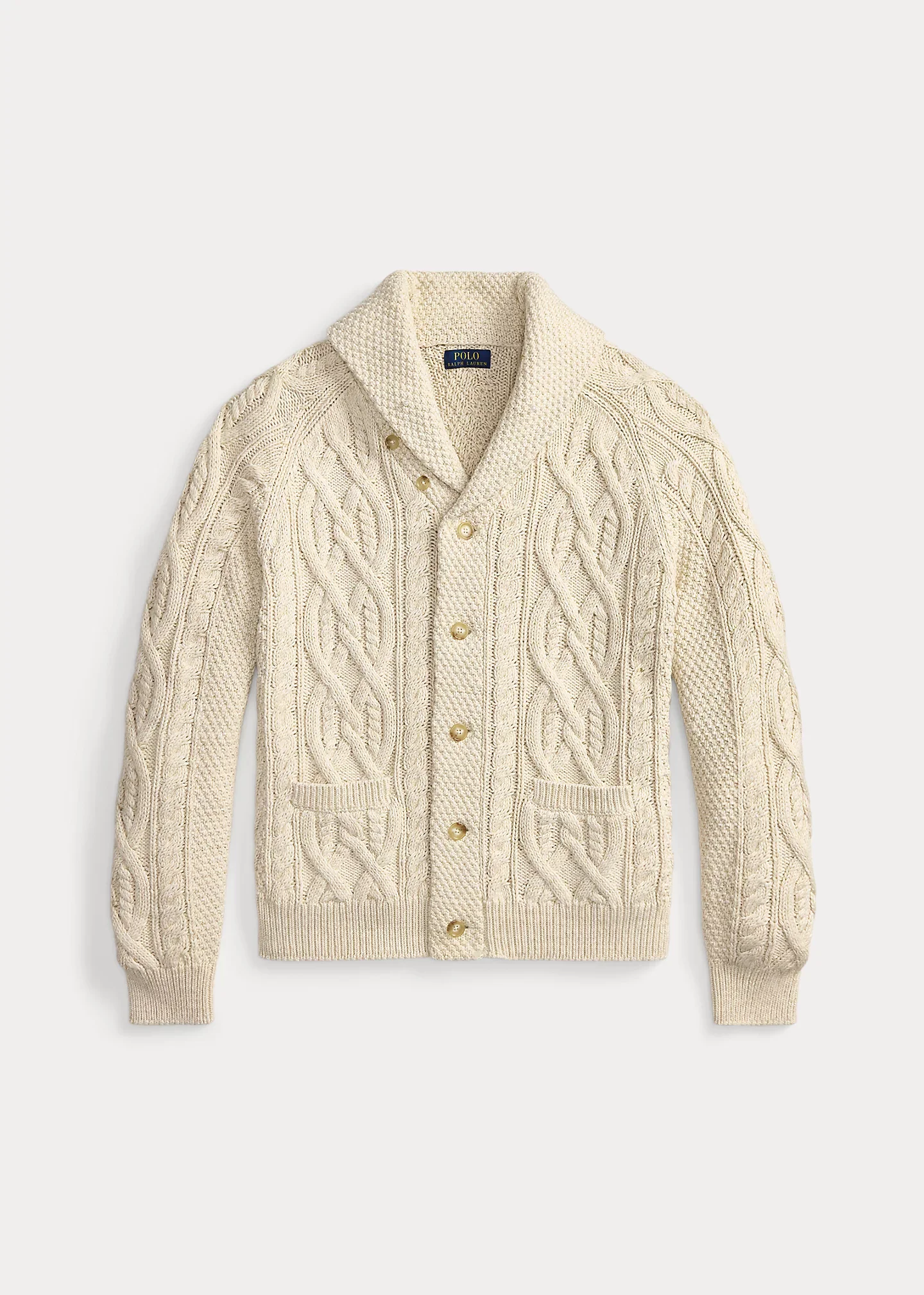 Aran-Knit Cotton Shawl Cardigan - 1