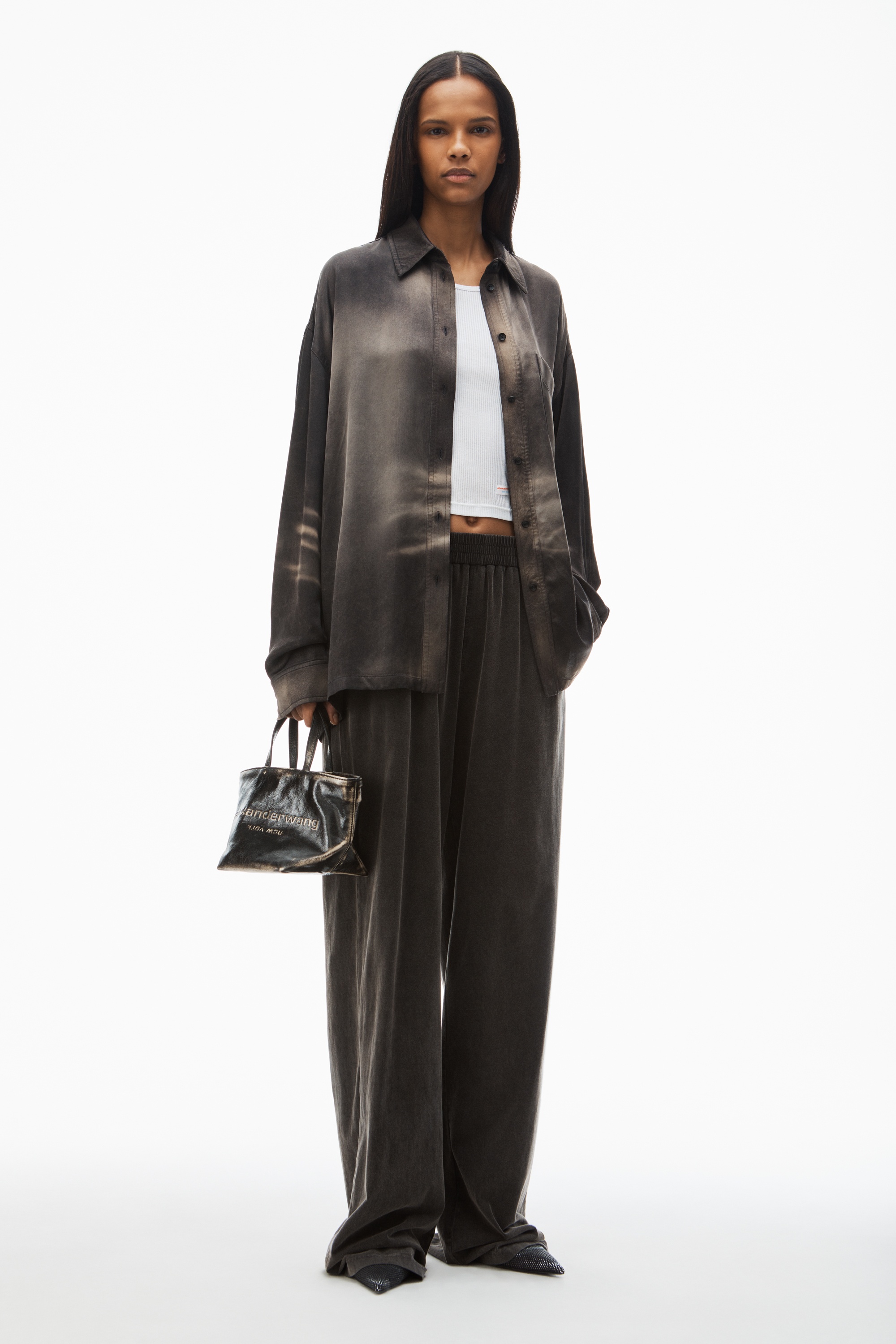 small punch tote in brushed-effect leather - 3