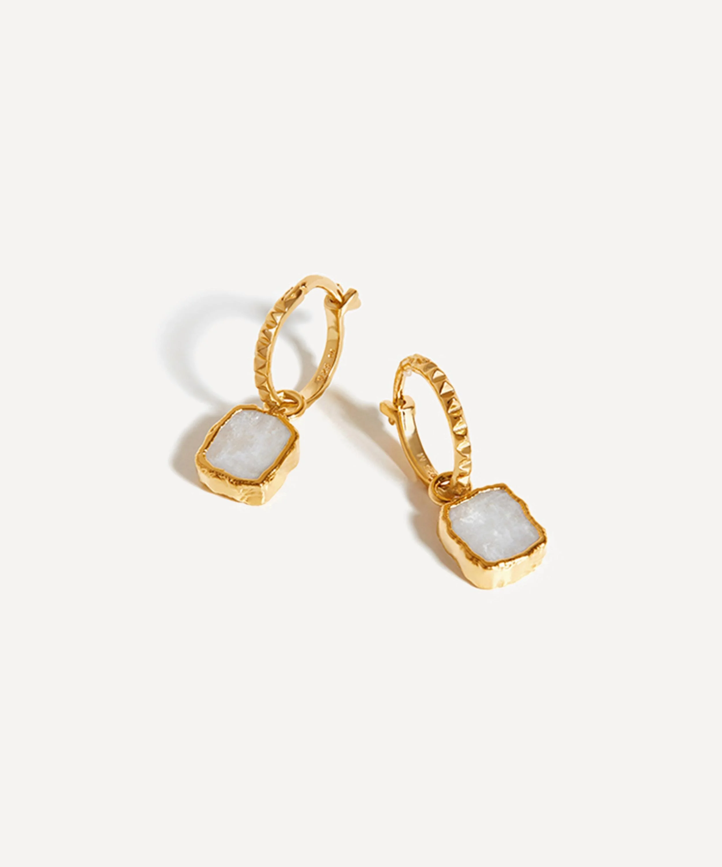 18ct Gold-Plated Vermeil Silver Mini Pyramid Charm Drop Hoop Earrings - 1