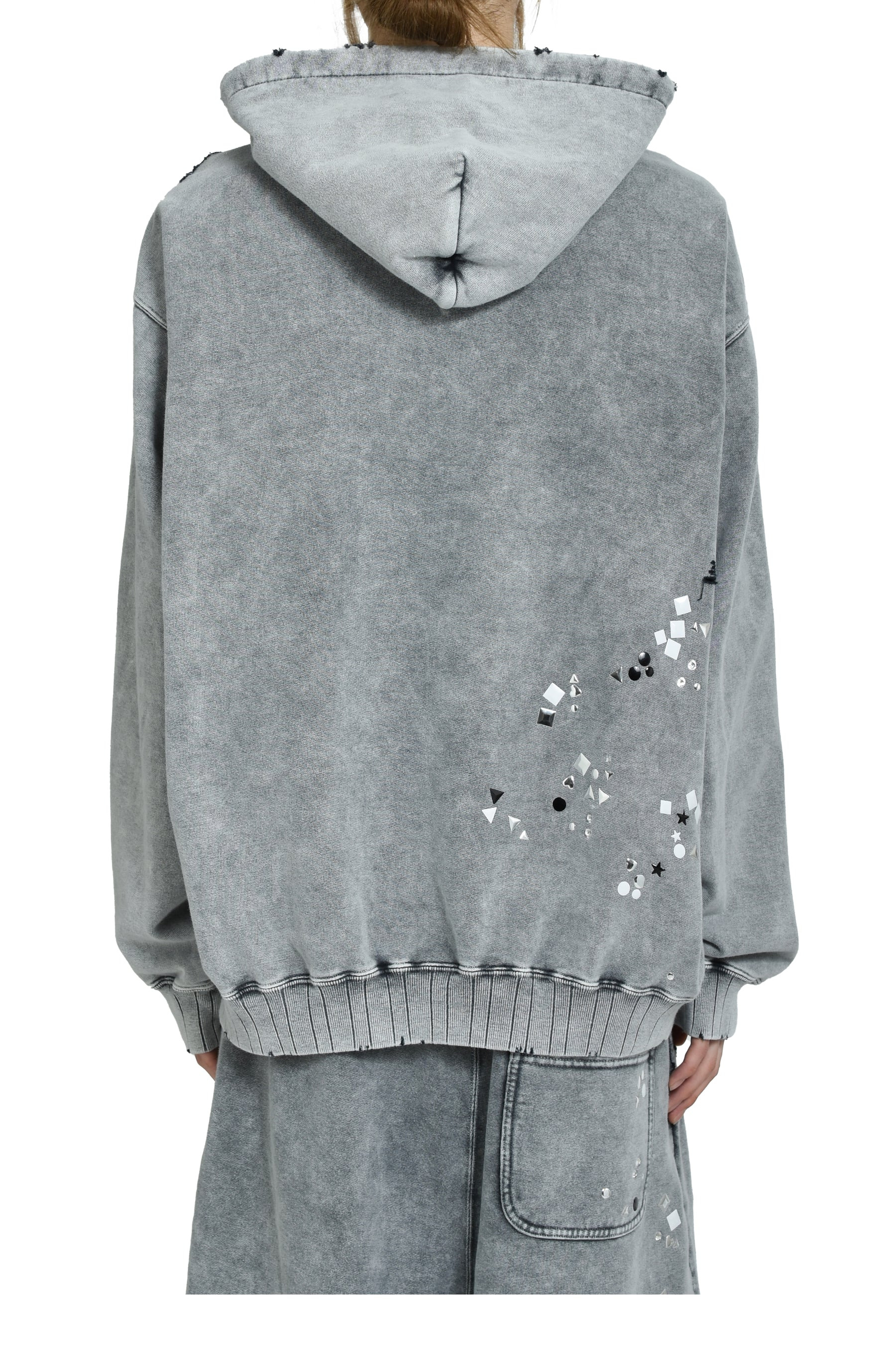 EMBELLISHED BLEACHED HOODIE / GRY - 2