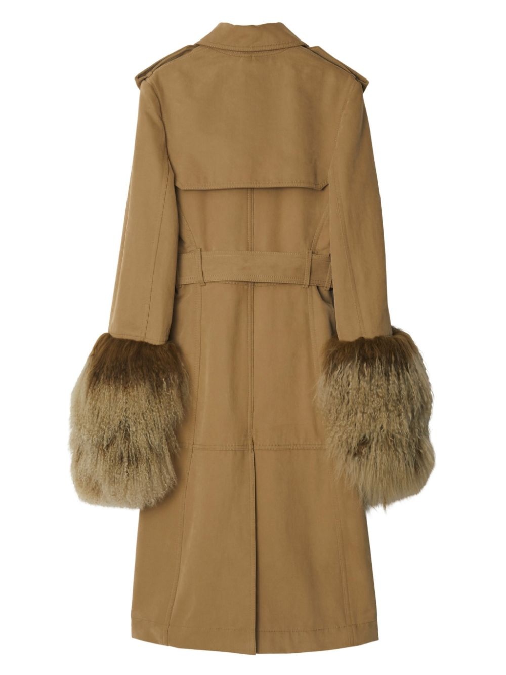 shearling-trimmed trench coat - 2