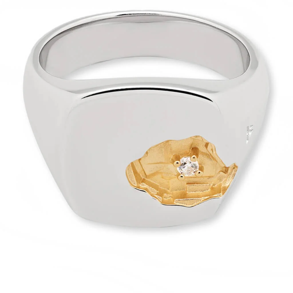 MINED RING LARGE DIAMOND - S925 STERLING SILVER WITH 18K GOLD PLATING - 1