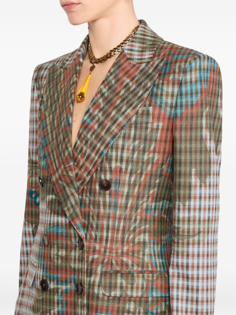 floral-print gingham-pattern blazer - 4