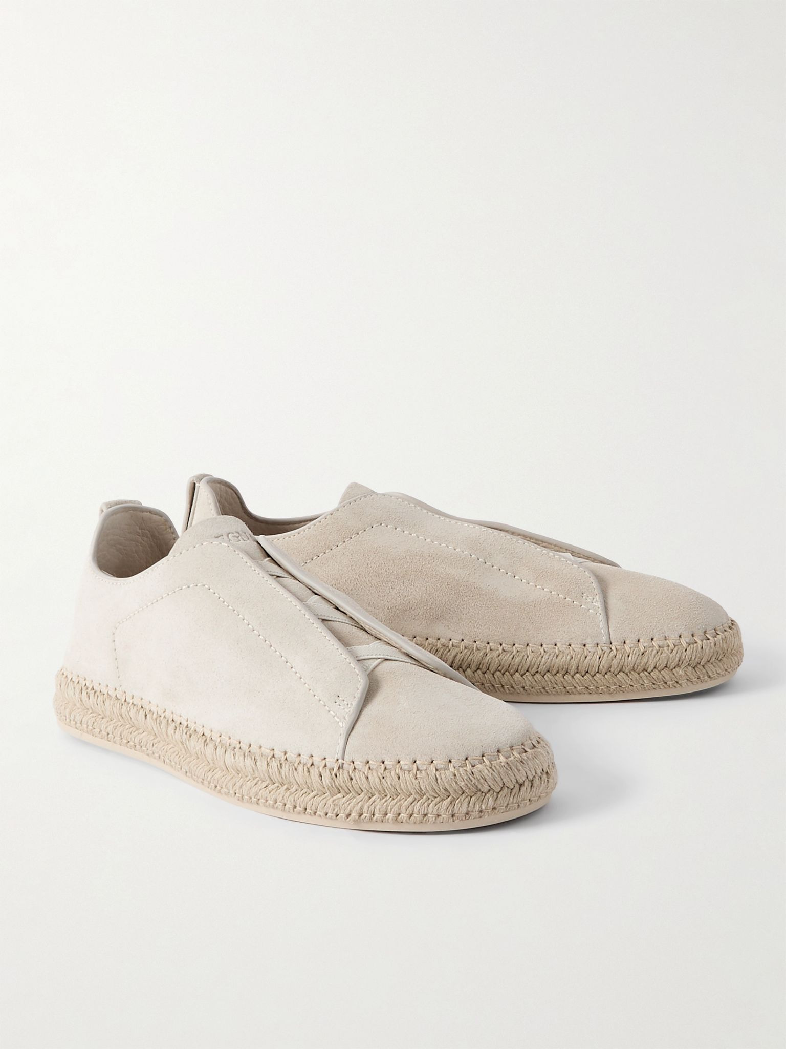Triple Stitch™ Leather-Trimmed Suede Slip-On Sneakers Off-white - 4