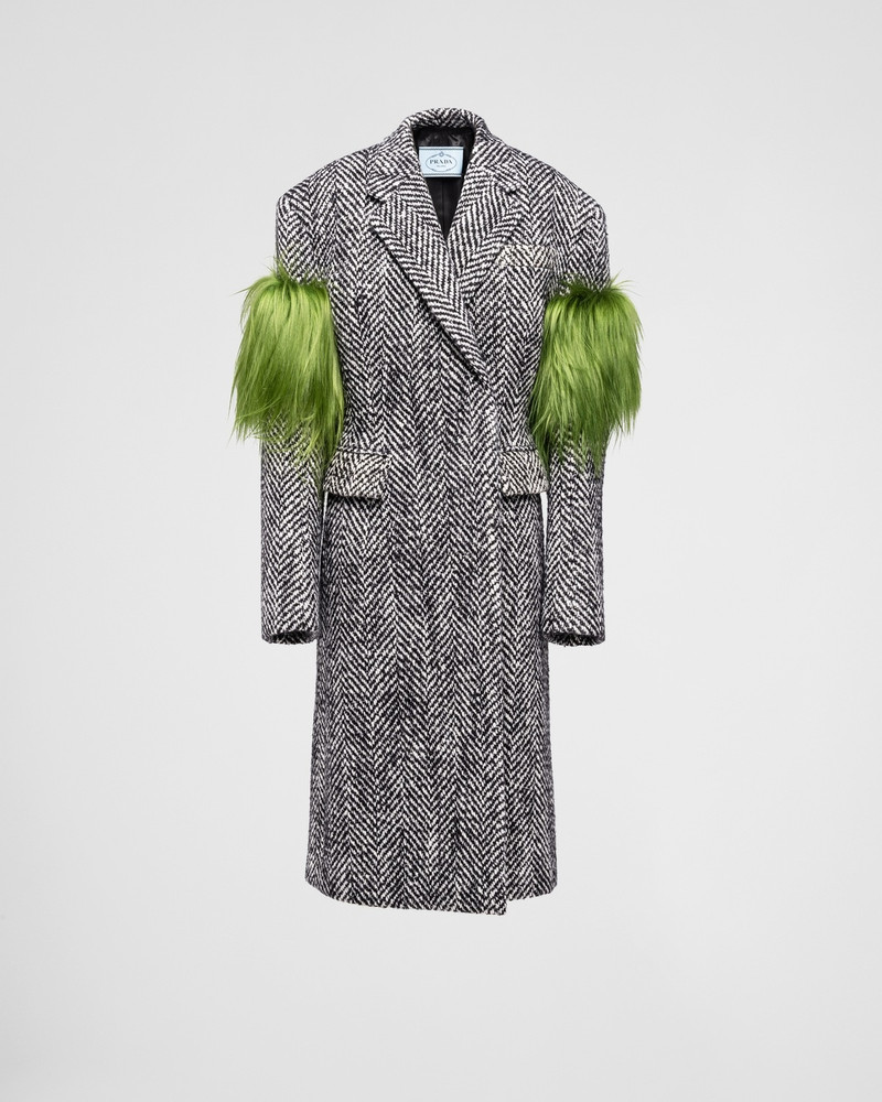 Double-breasted chevron and shearling coat 1