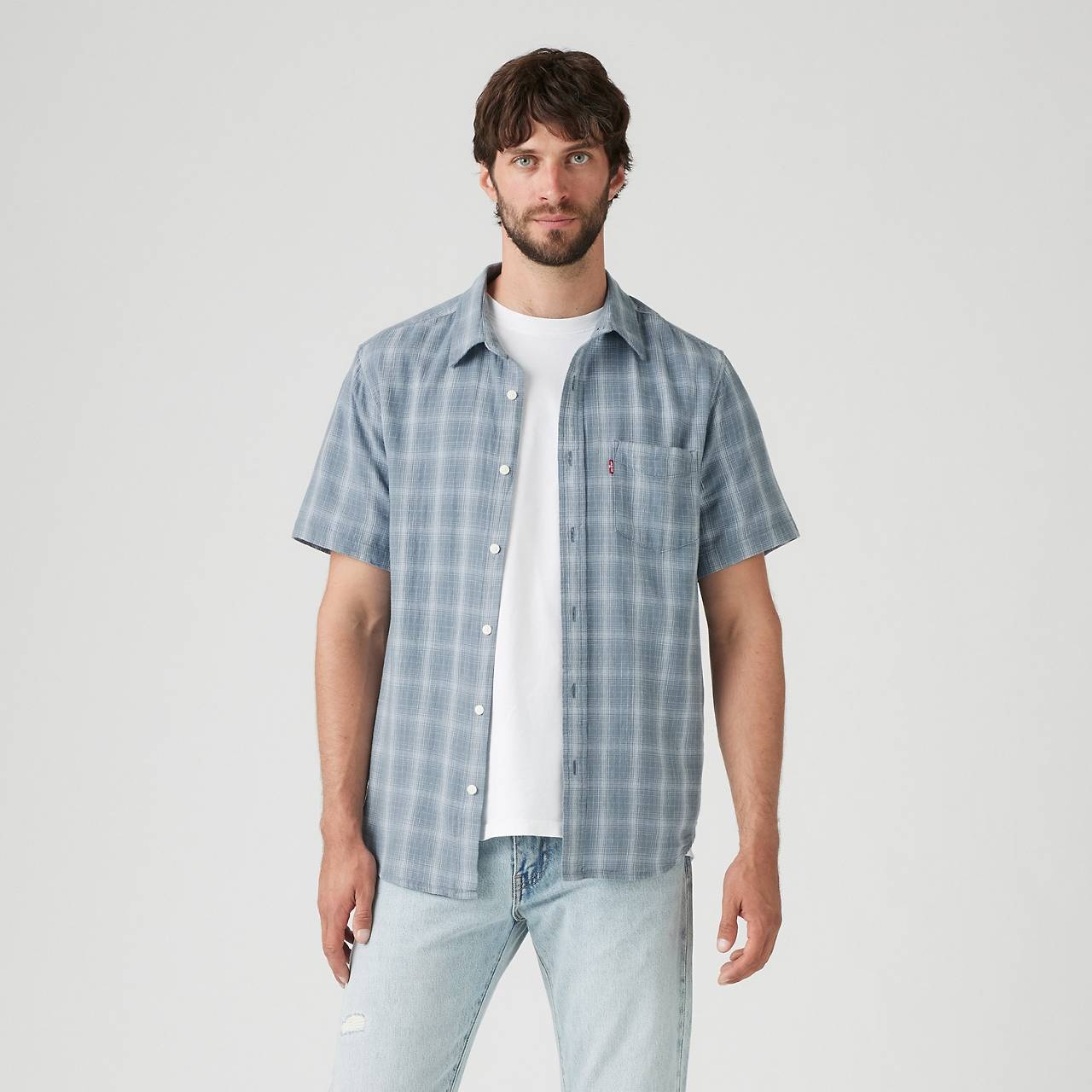 SHORT SLEEVE SUNSET COTTON LINEN ONE POCKET SHIRT - 2