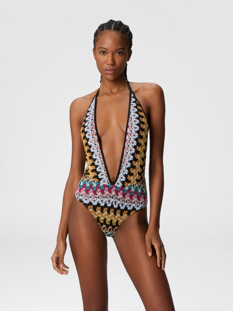 One-piece swimsuit in lamé viscose lace 2