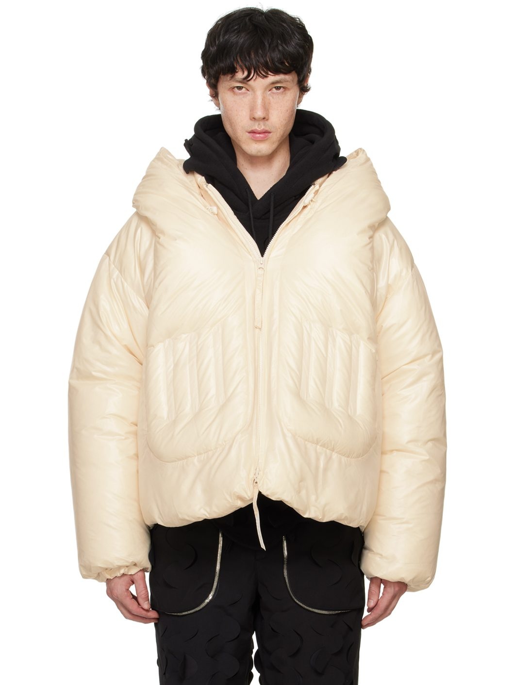 Off-White Quilted Spiral Down Jacket - 1
