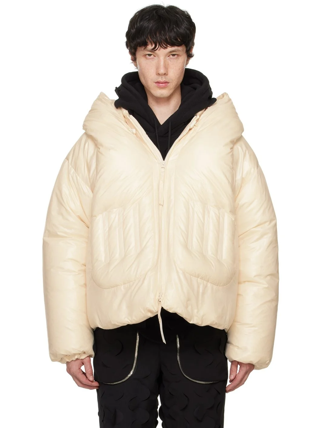 Off-White Quilted Spiral Down Jacket - 1