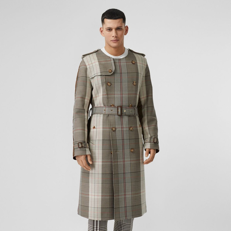 Quilted Panel Check Wool Cotton Trench Coat 6