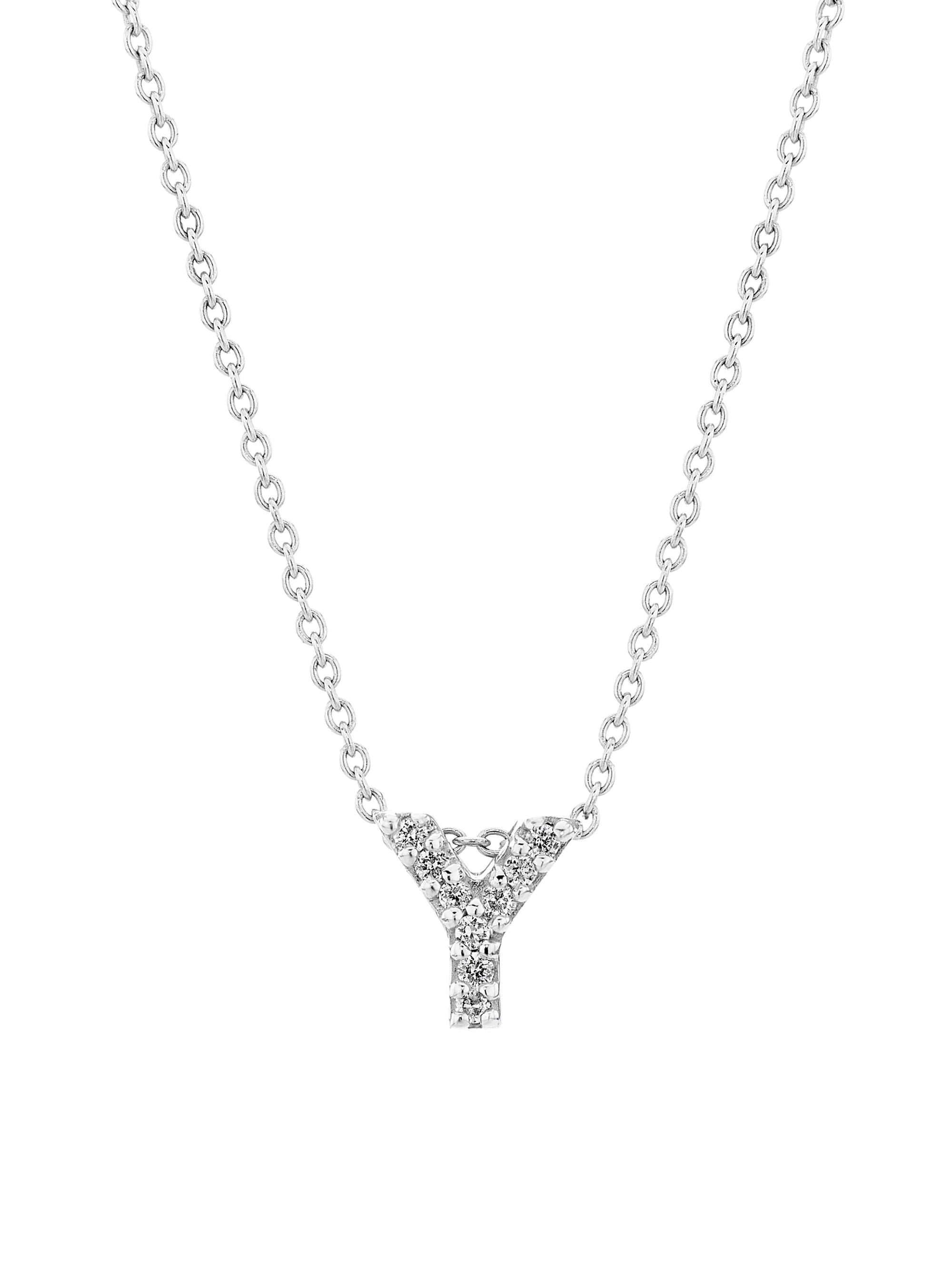 Women's Tiny Treasures 0.08 TCW Diamond & 18K White Gold Initial Necklace - Initial Y - 1
