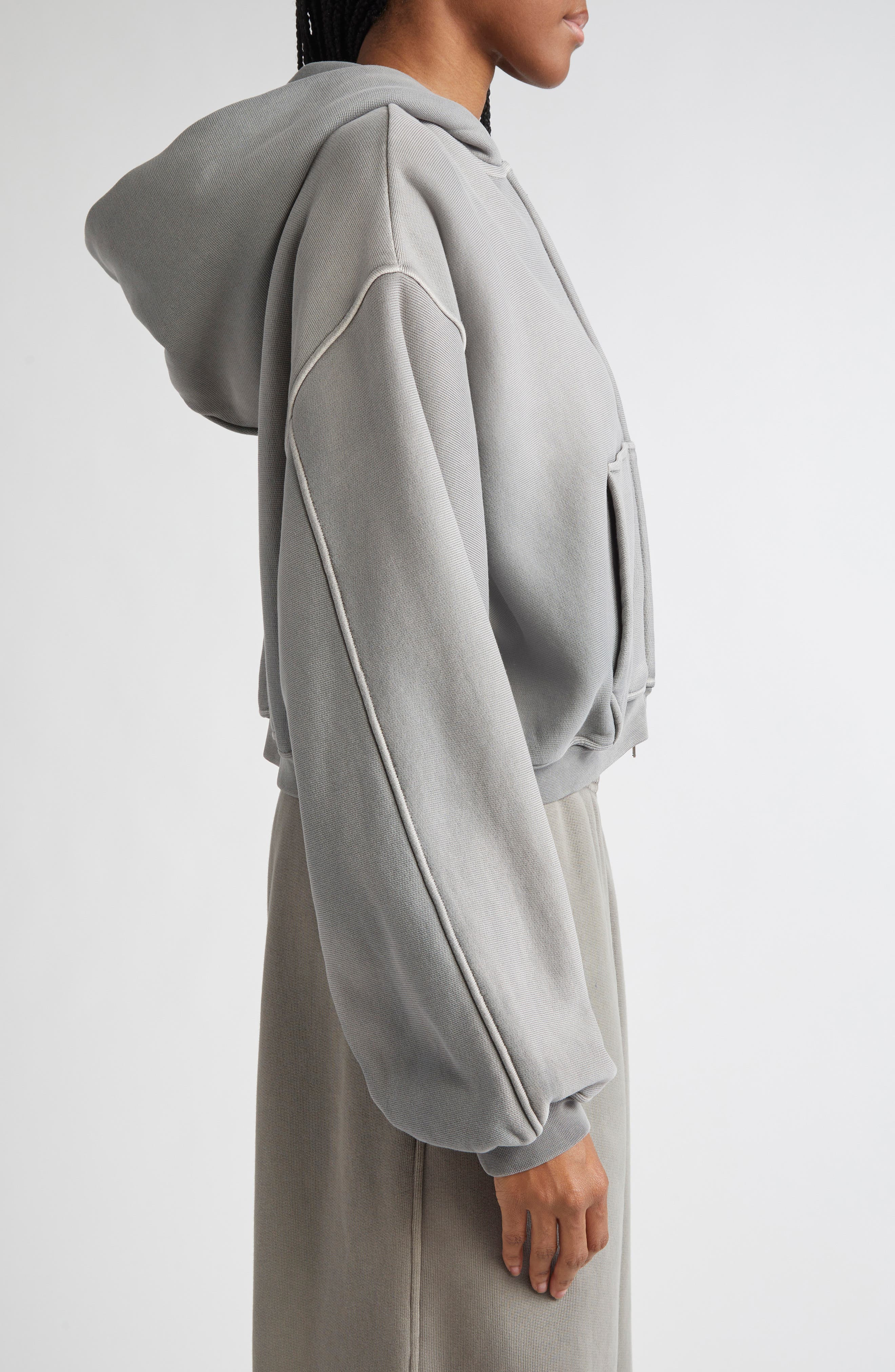 Alexander Wang Oversize Crop Full Zip Hoodie in Washed Cement at Nordstrom - 4