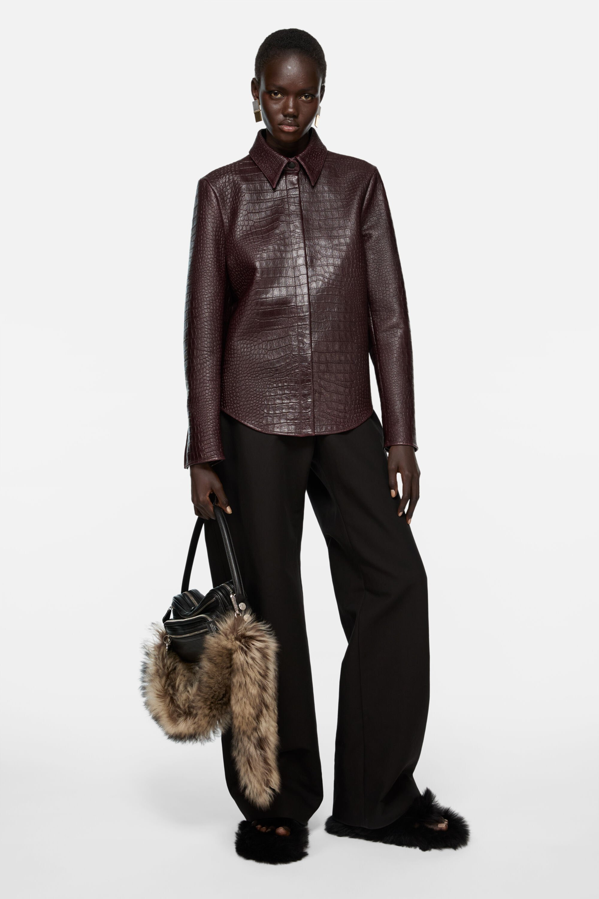 Leather shirt jacket - Burgundy - 2