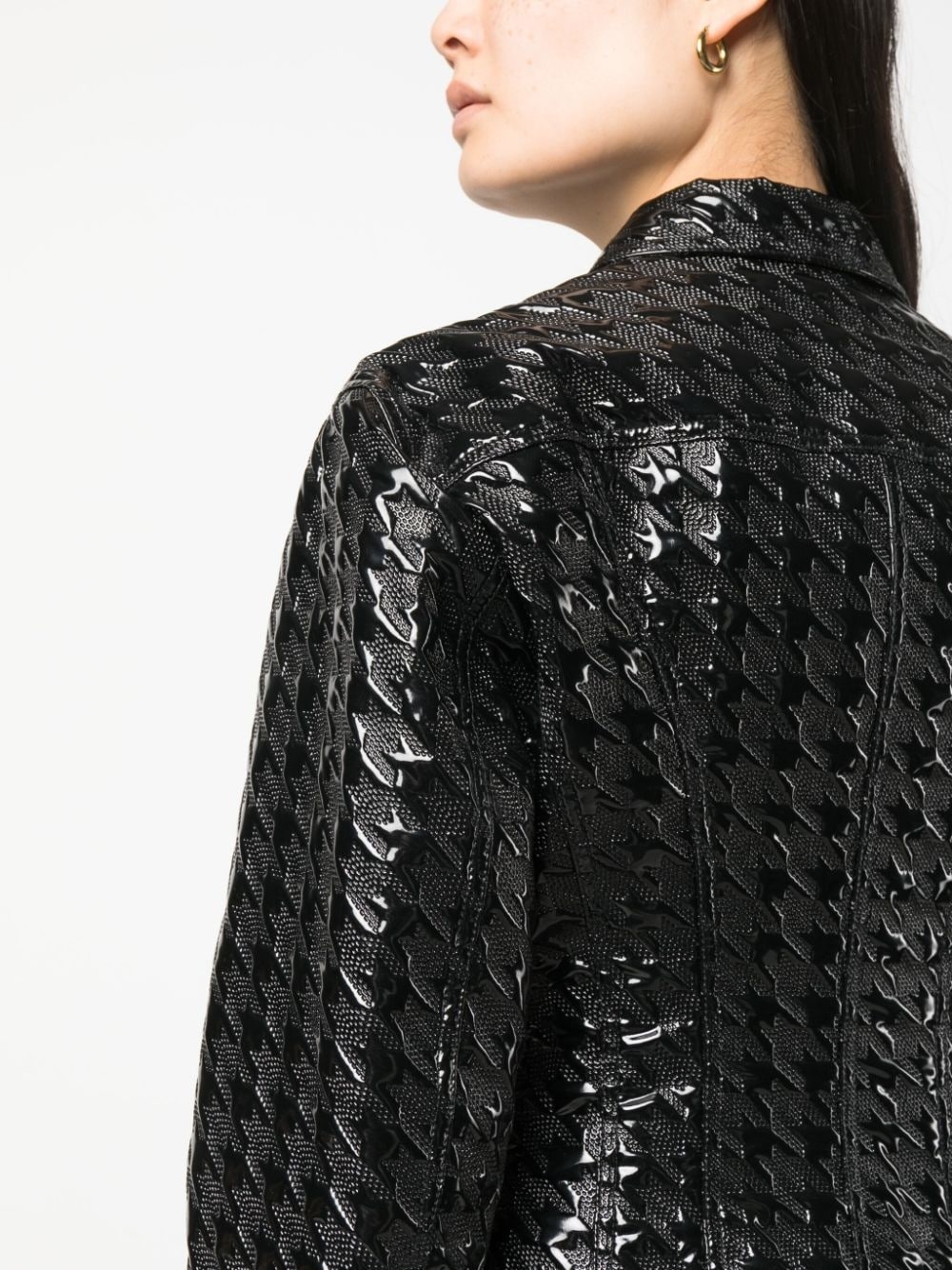 embossed-pattern faux-leather shirt jacket - 5