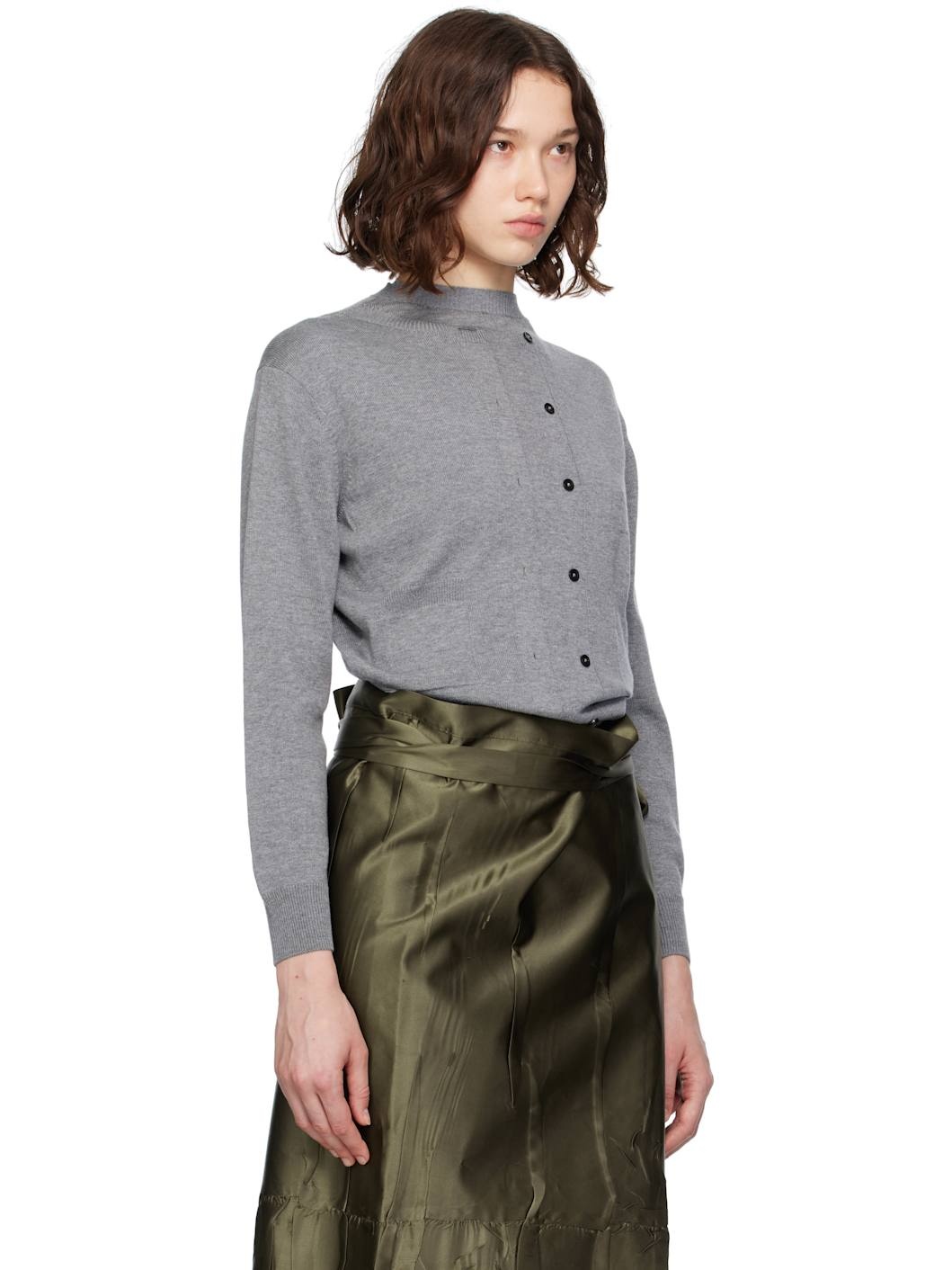 Gray Trompe L'Oeil Cardigan - 2