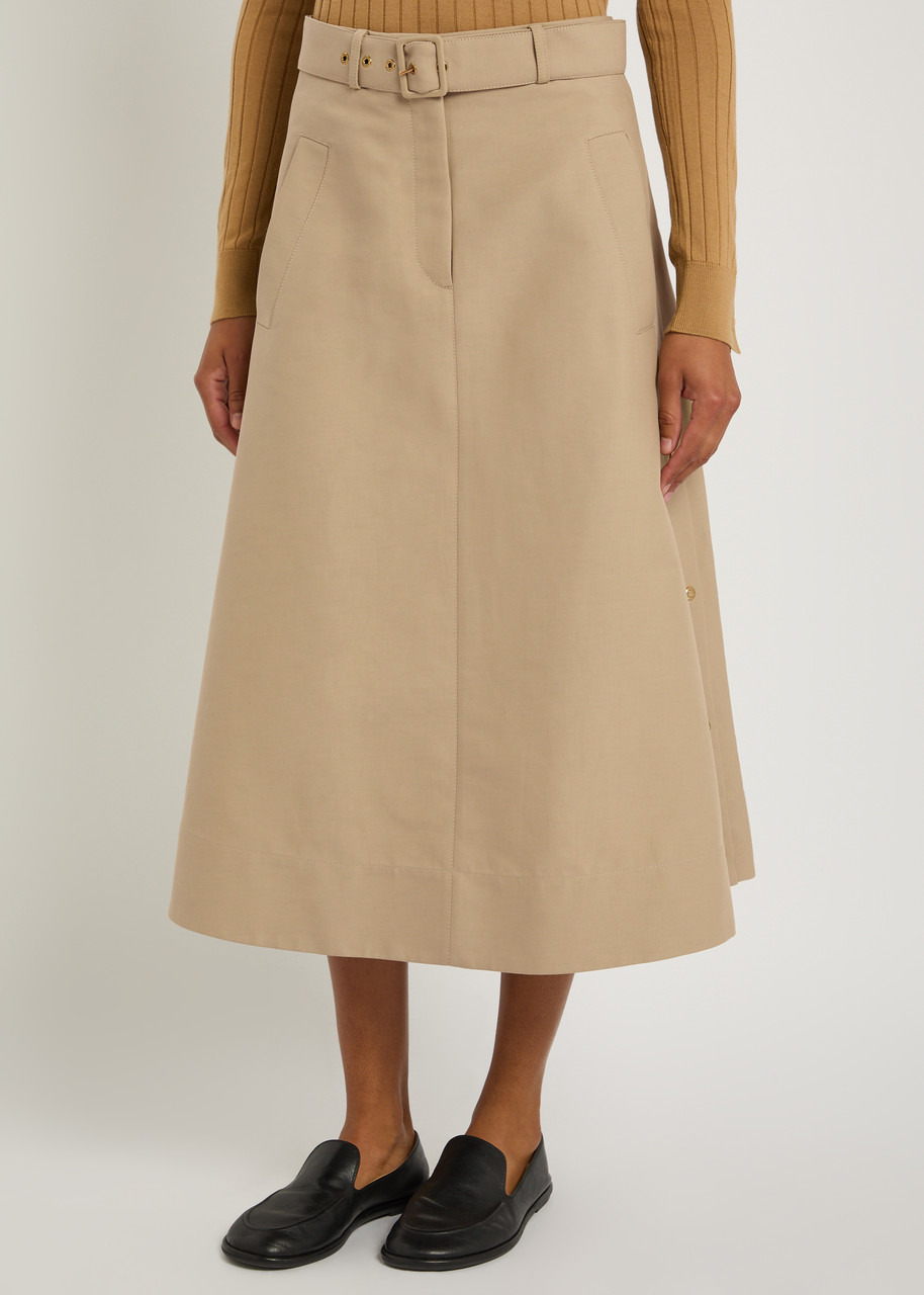 Moncler Belted Cotton-poplin Midi Skirt - 2