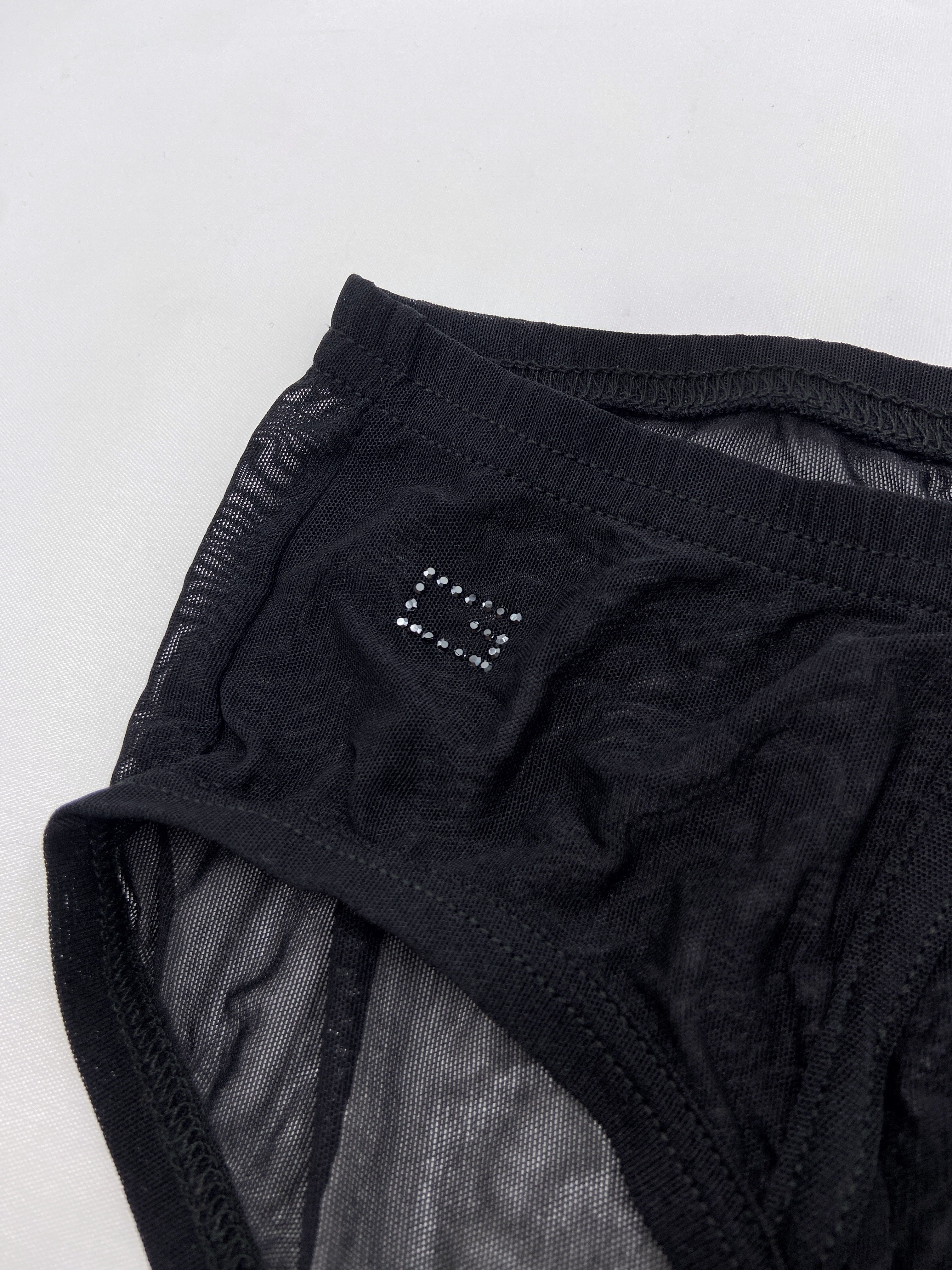 Gucci Spring 1998 Tom Ford Swarovski Logo Black Sheer Mesh Brief Shorts S - 10