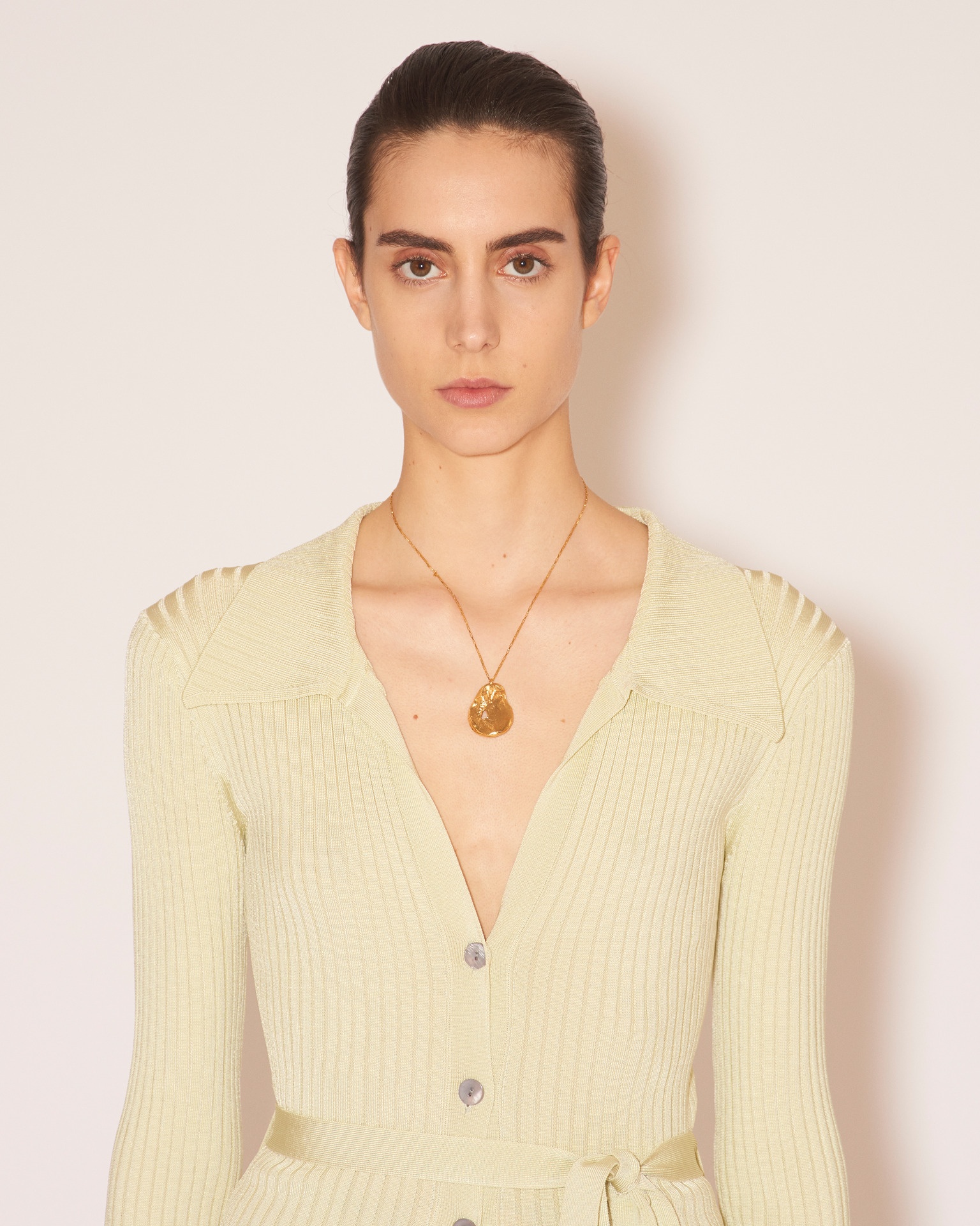 MARDI - Shiny viscose-rib long-sleeve cardigan - Wax - 6