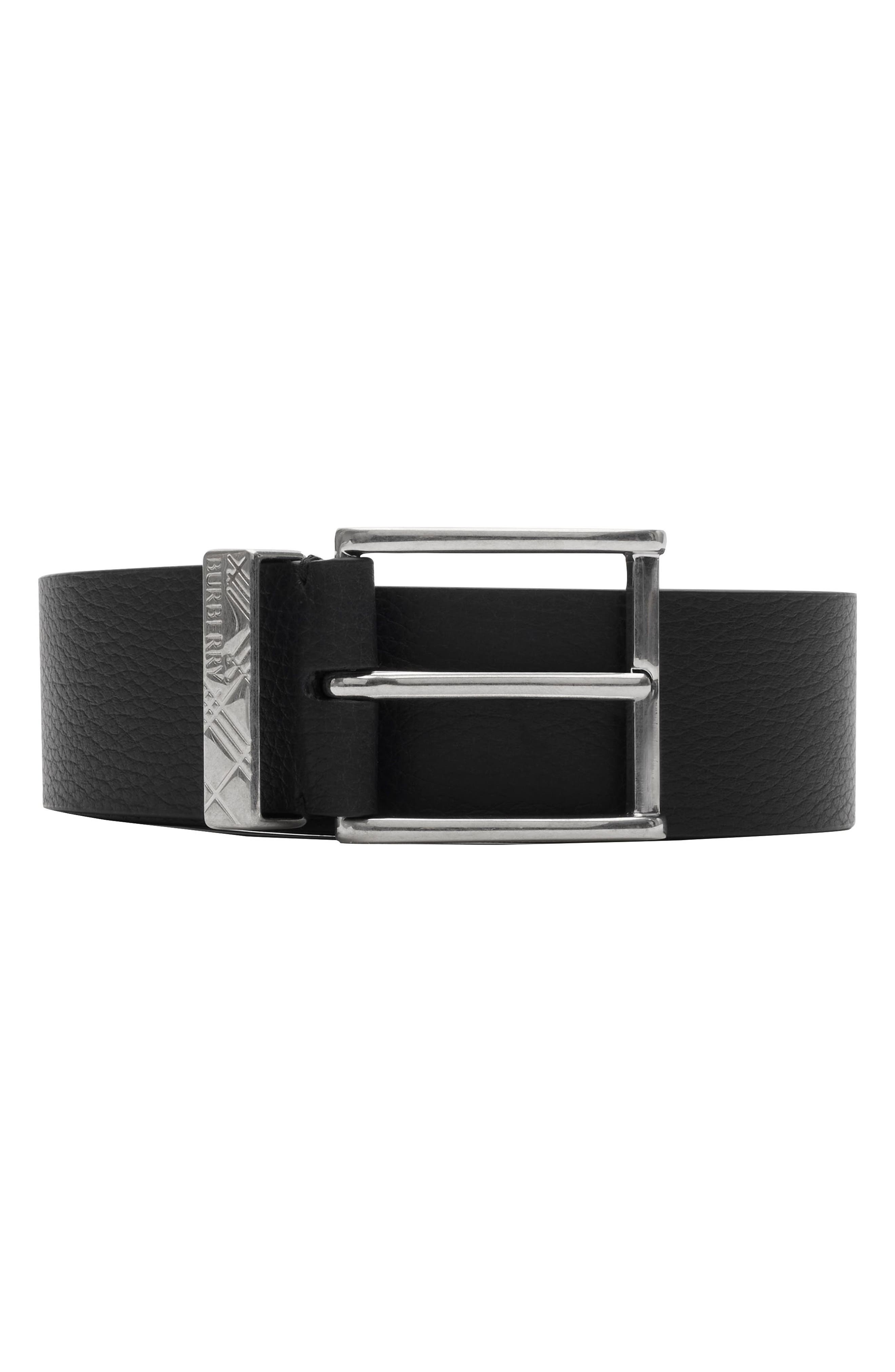 burberry Check Engraved Buckle Leather Belt in Black at Nordstrom - 1