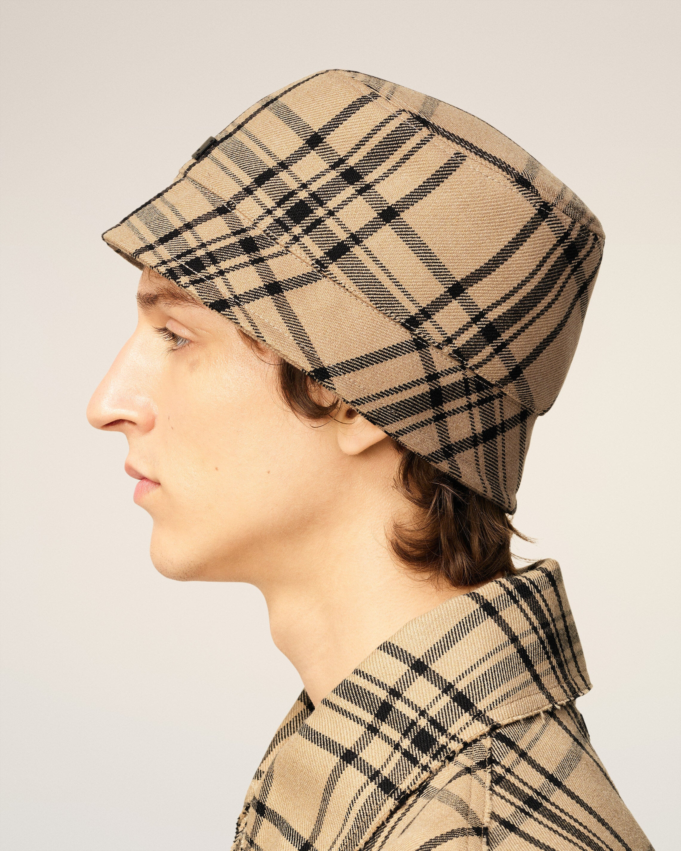 BROWN WOOL CHECKED  BUCKET HAT - 12