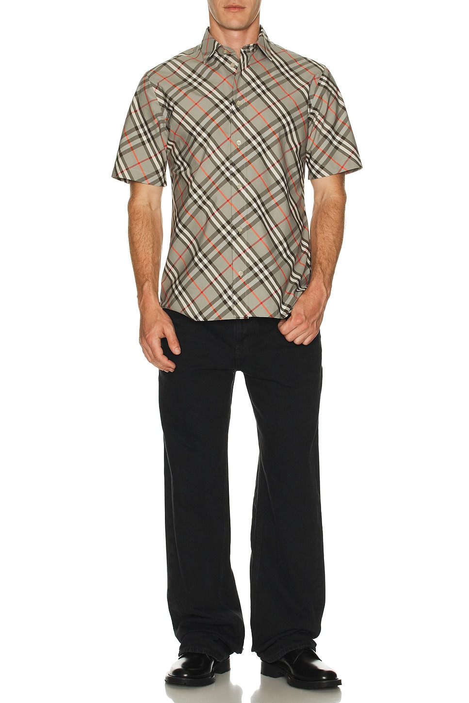 Short Sleeve Bias Check Slim Fit Shirt - 4