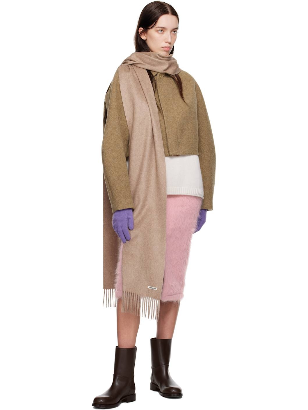 AURALEE Purple Baby Cashmere Knit Long Gloves | REVERSIBLE