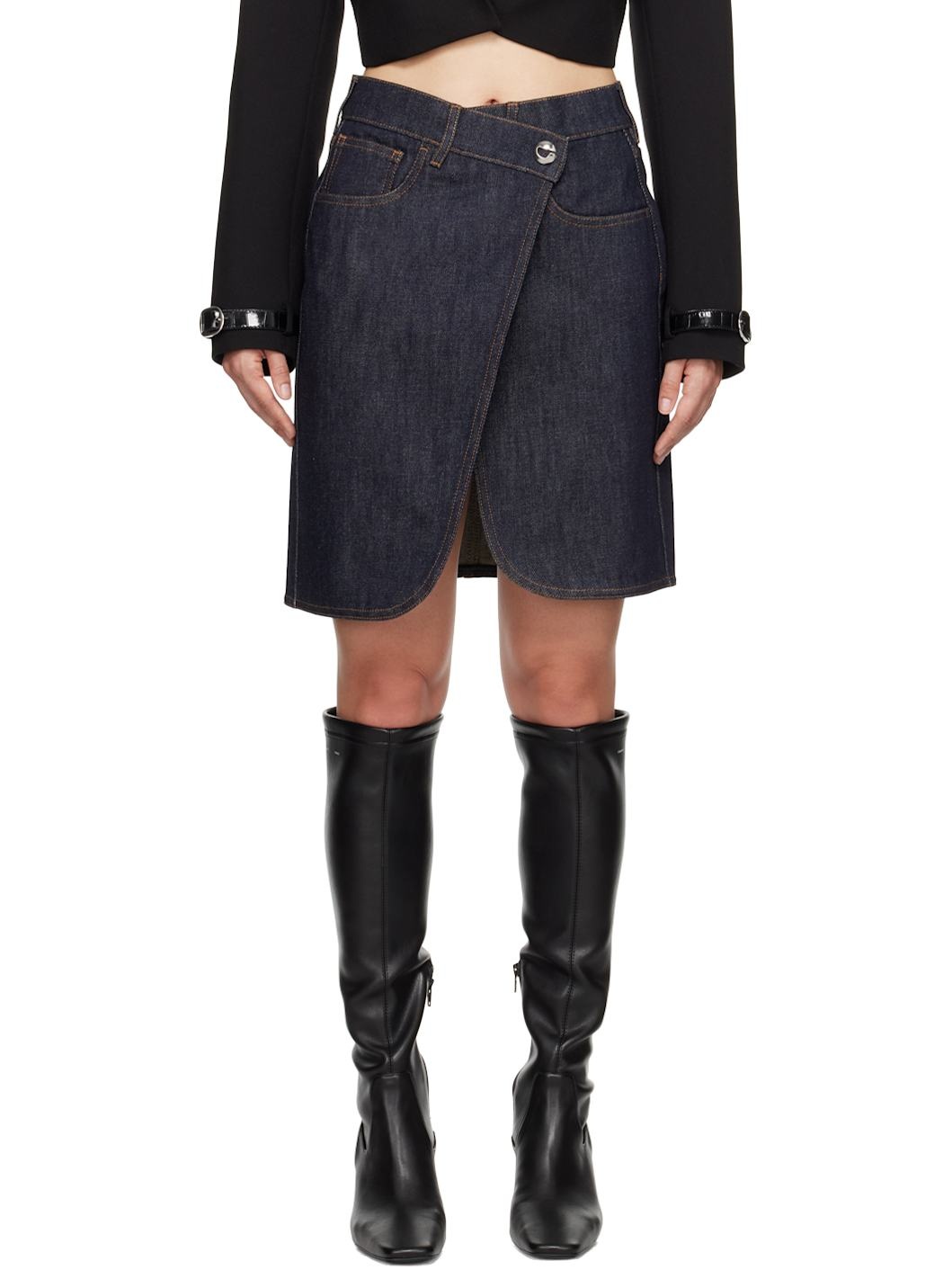 Blue Wraparound Denim Miniskirt - 1