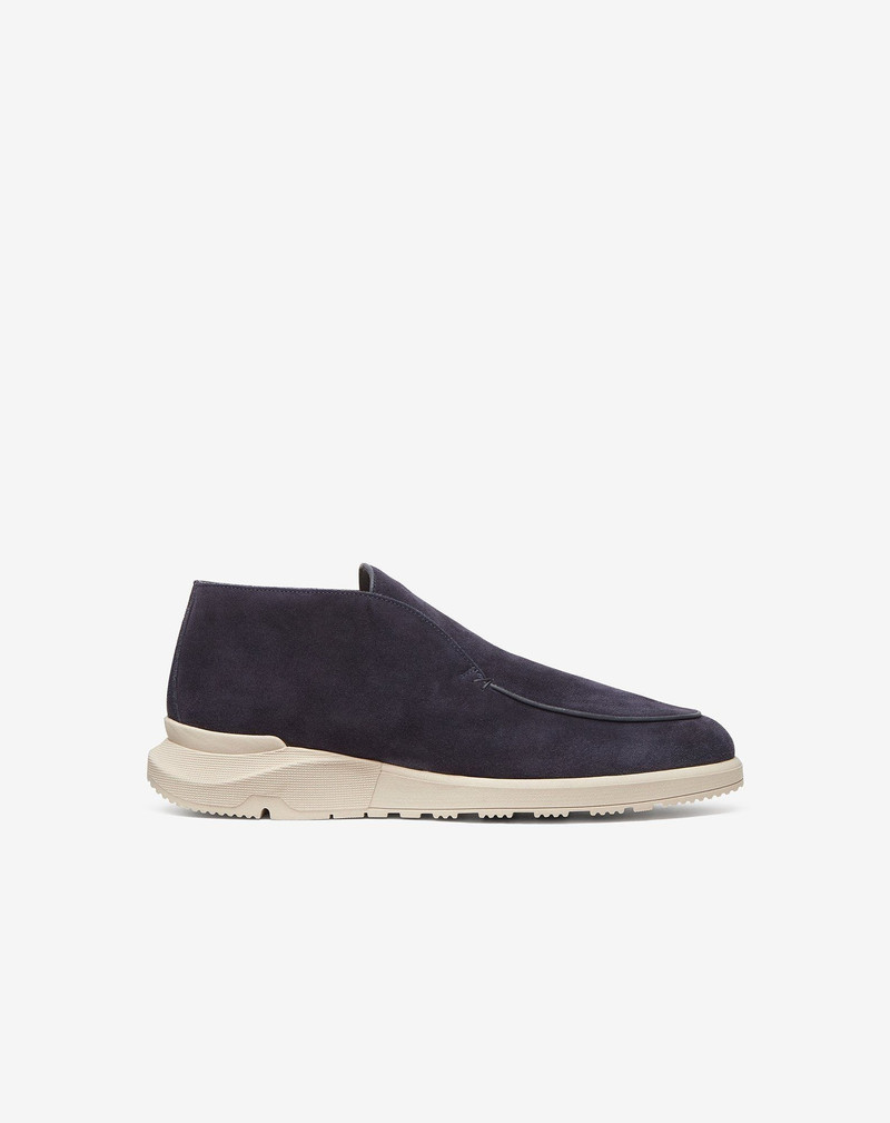 Navy blue suede slip-on loafer 1