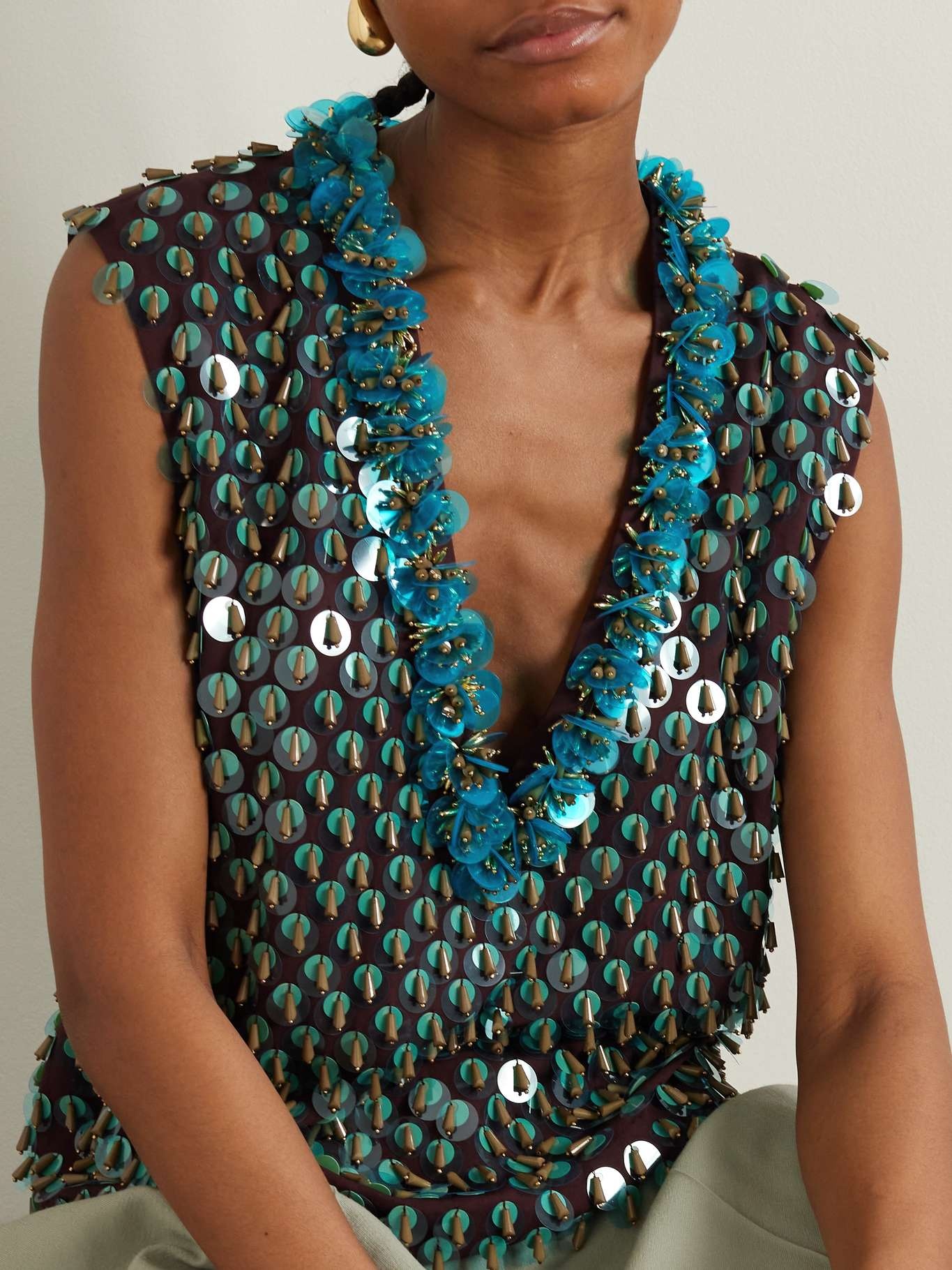 Sequin and bead-embellished satin vest - 5