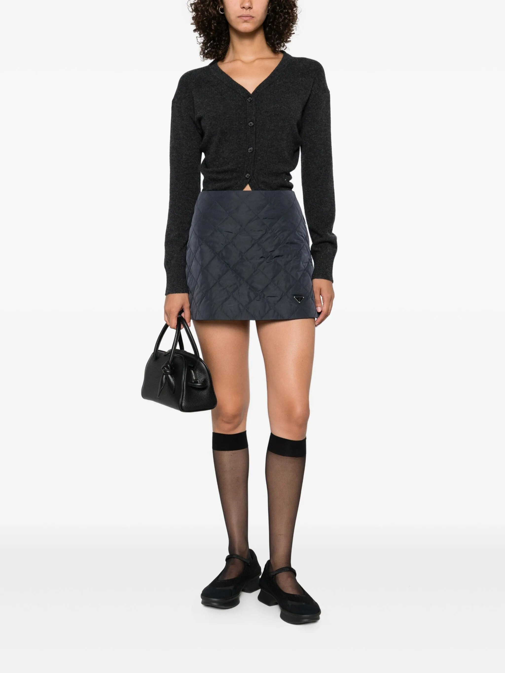 Prada Logo-plaque Quilted Mini Skirt - 3