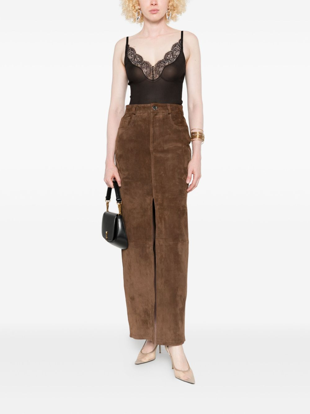 lace-trim ribbed top - 2