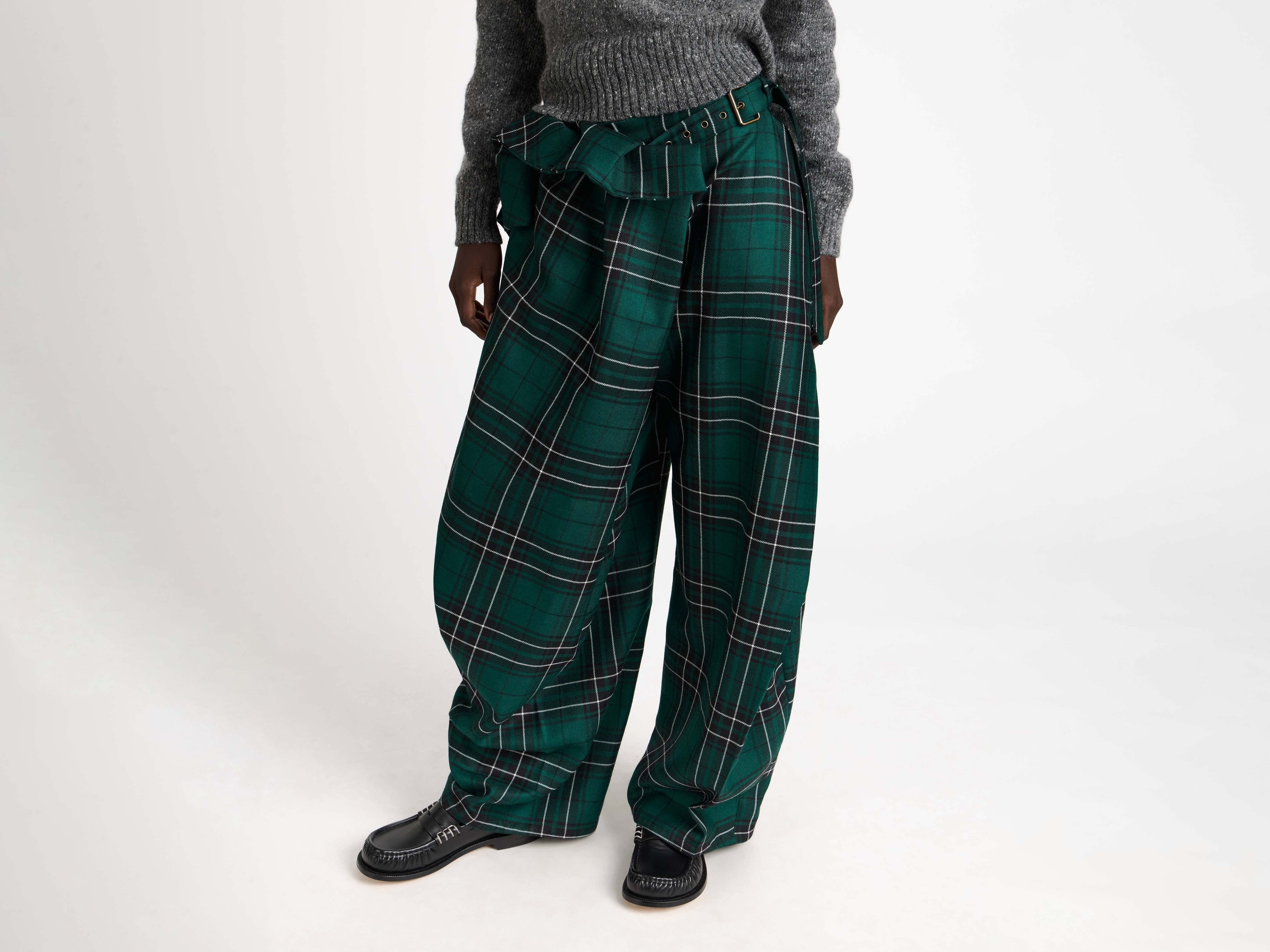 FOLD OVER TROUSERS IN FOREST GREEN TARTAN - 5