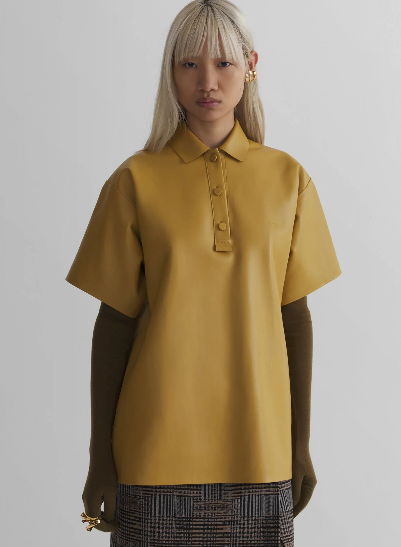 mustard leather polo - 1