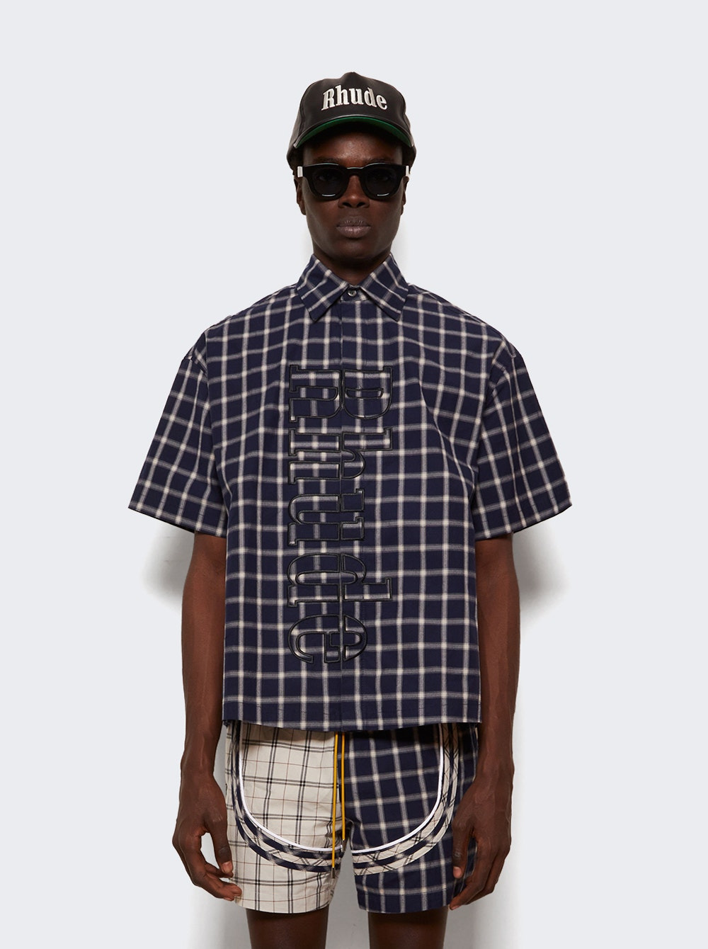 Center Logo Button Up Shirt Navy And White - 2