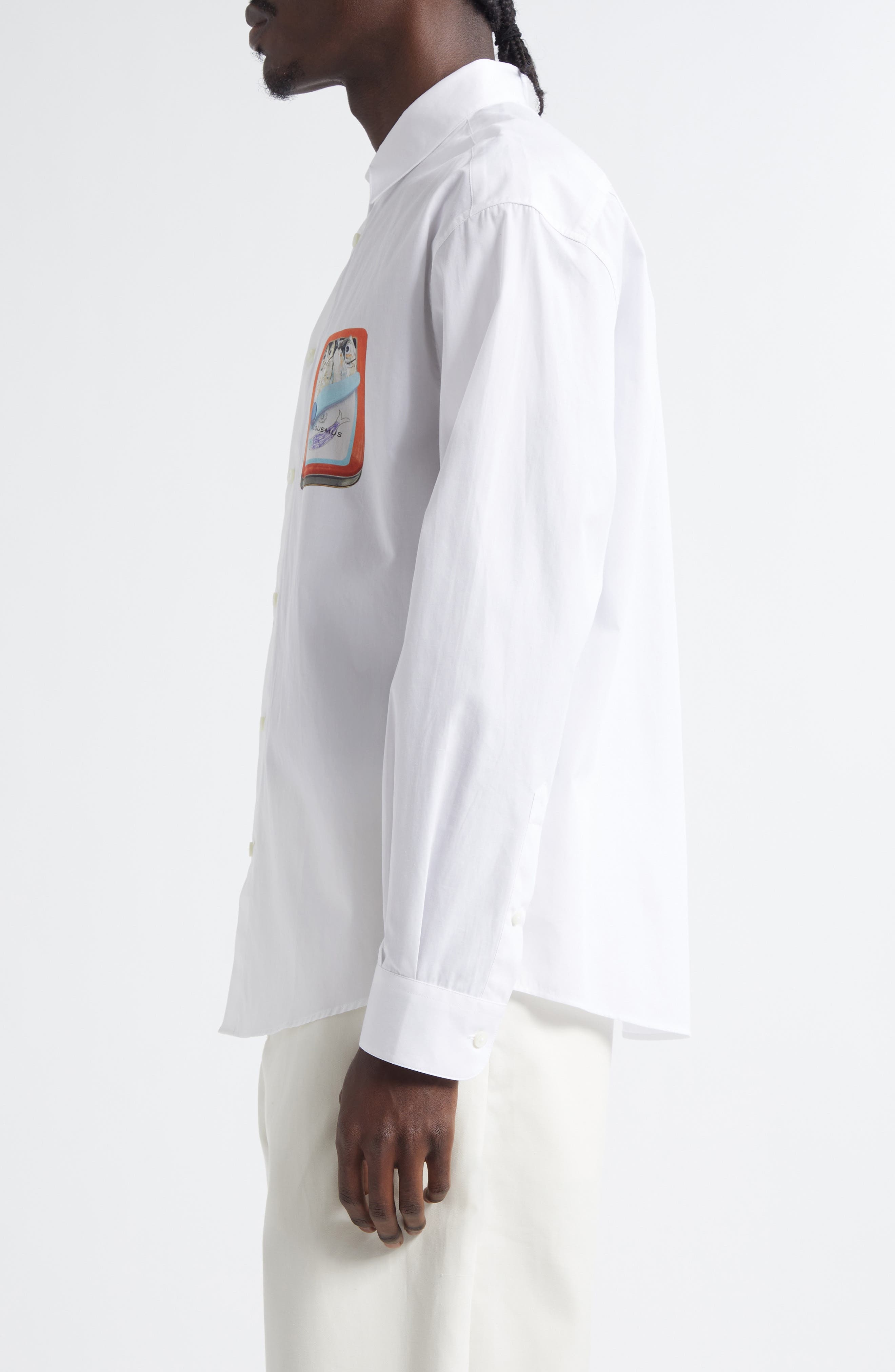 Jacquemus La Chemise Simon Sardine Graphic Button-Up Shirt in Boite Sardines Orange at Nordstrom - 4