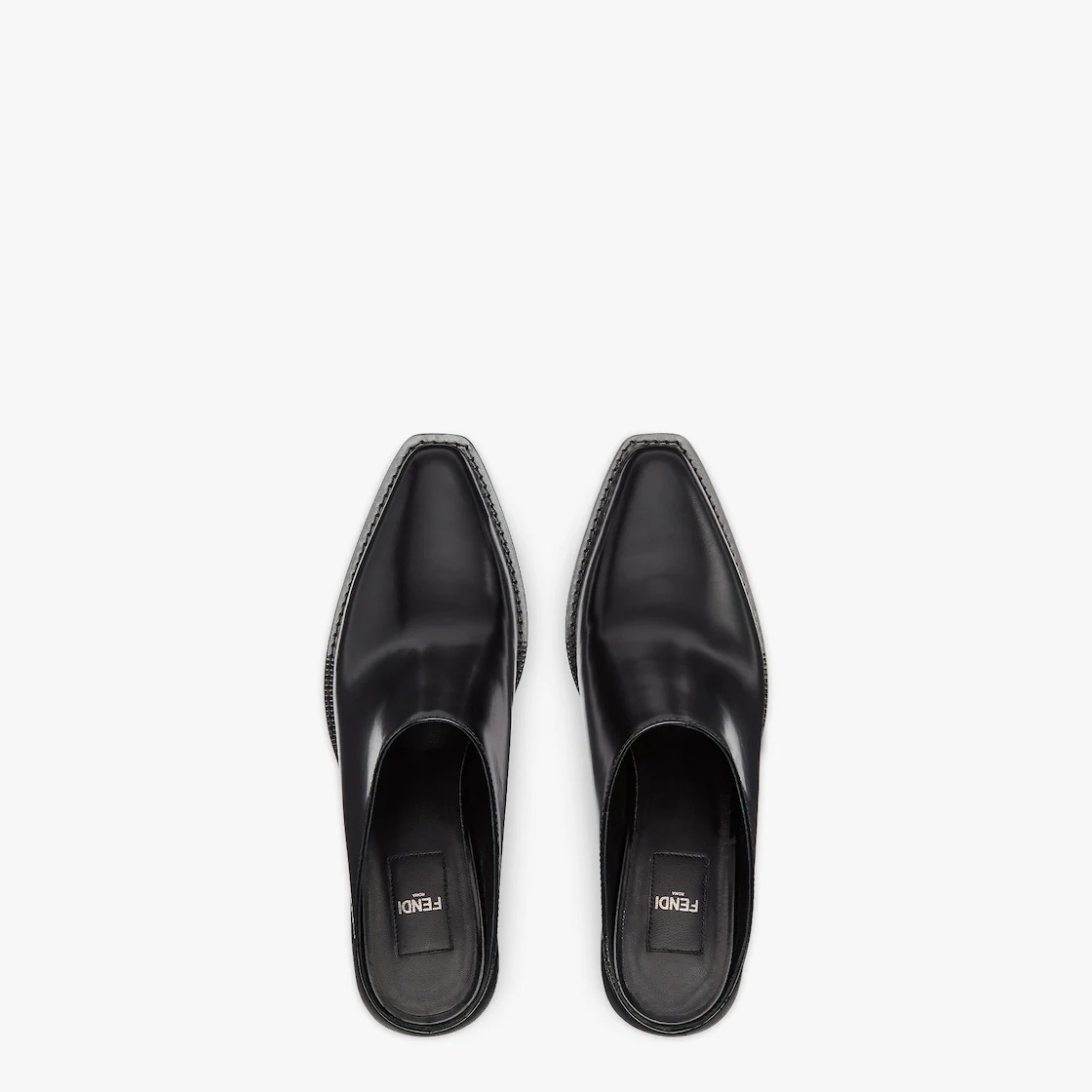 Black leather medium-heel mules - 4