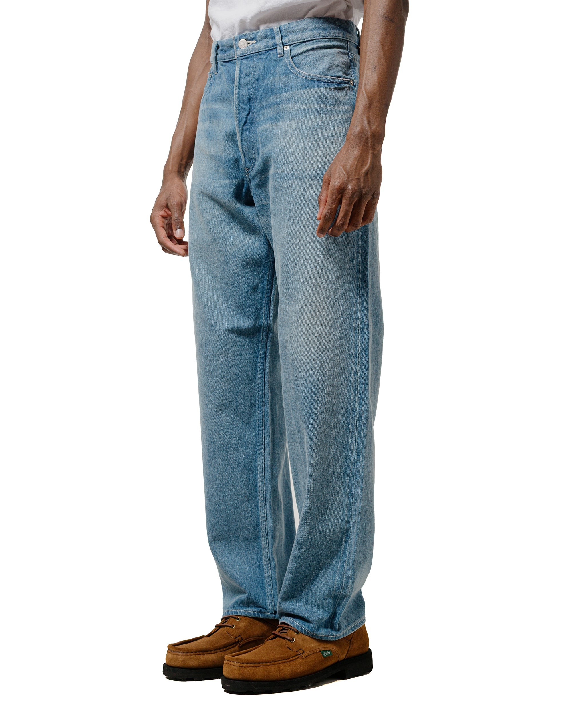 Selvedge Faded Light Denim Wide Pants Light Indigo - 2