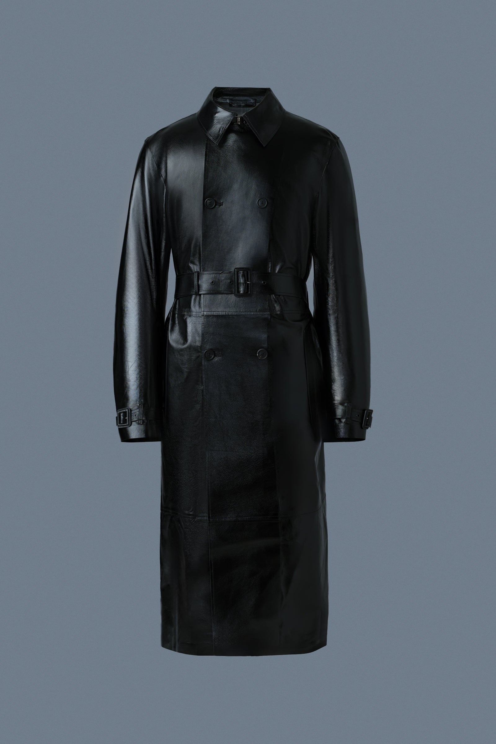 CARSON Leather Trench Coat with Belt - 2