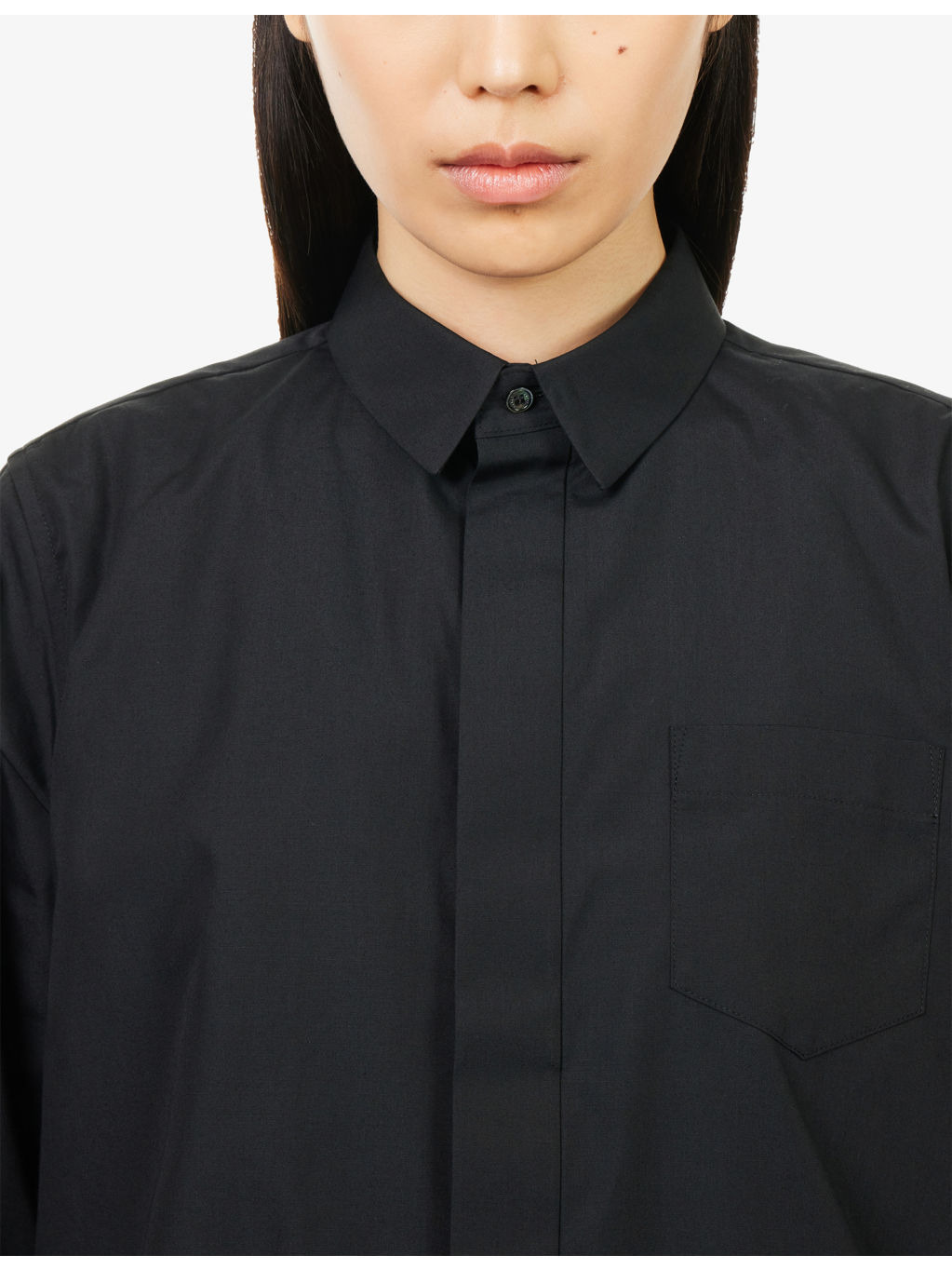 Layered-Hem Long-Sleeve Cotton-Poplin and Satin Shirt - 5