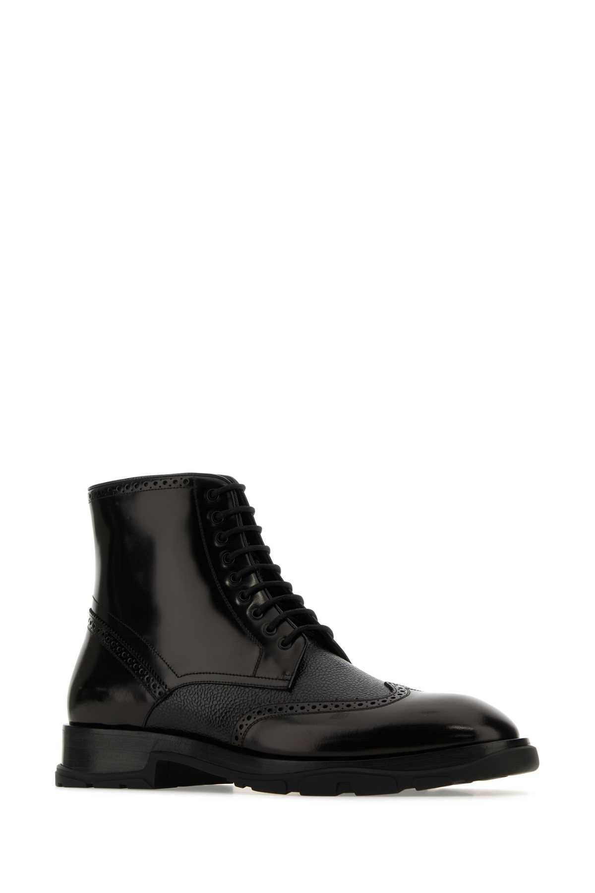 Alexander Mcqueen Men Black Leather Ankle Boots - 2