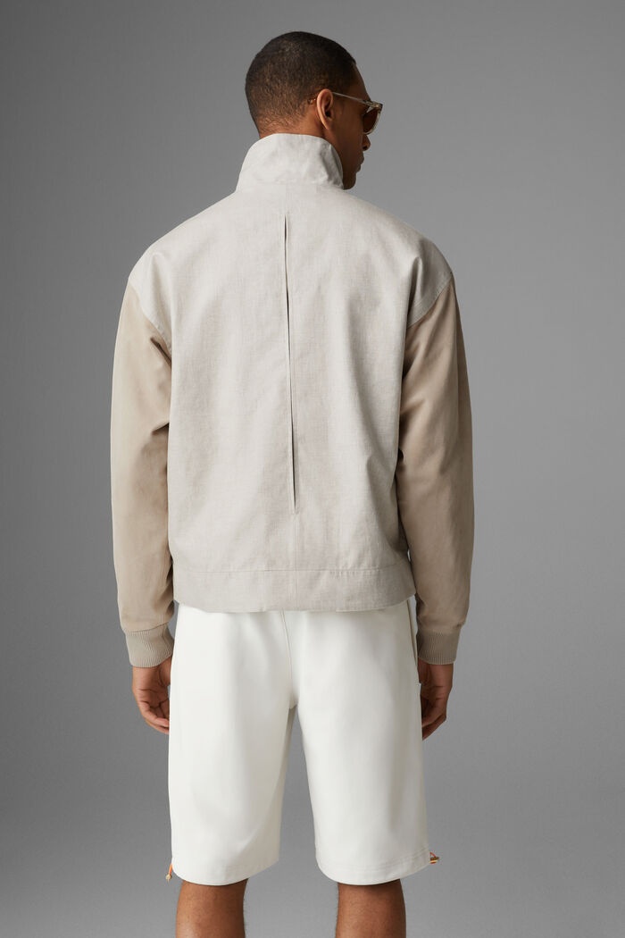 Paolo Linen and leather blouson in Sand - 3