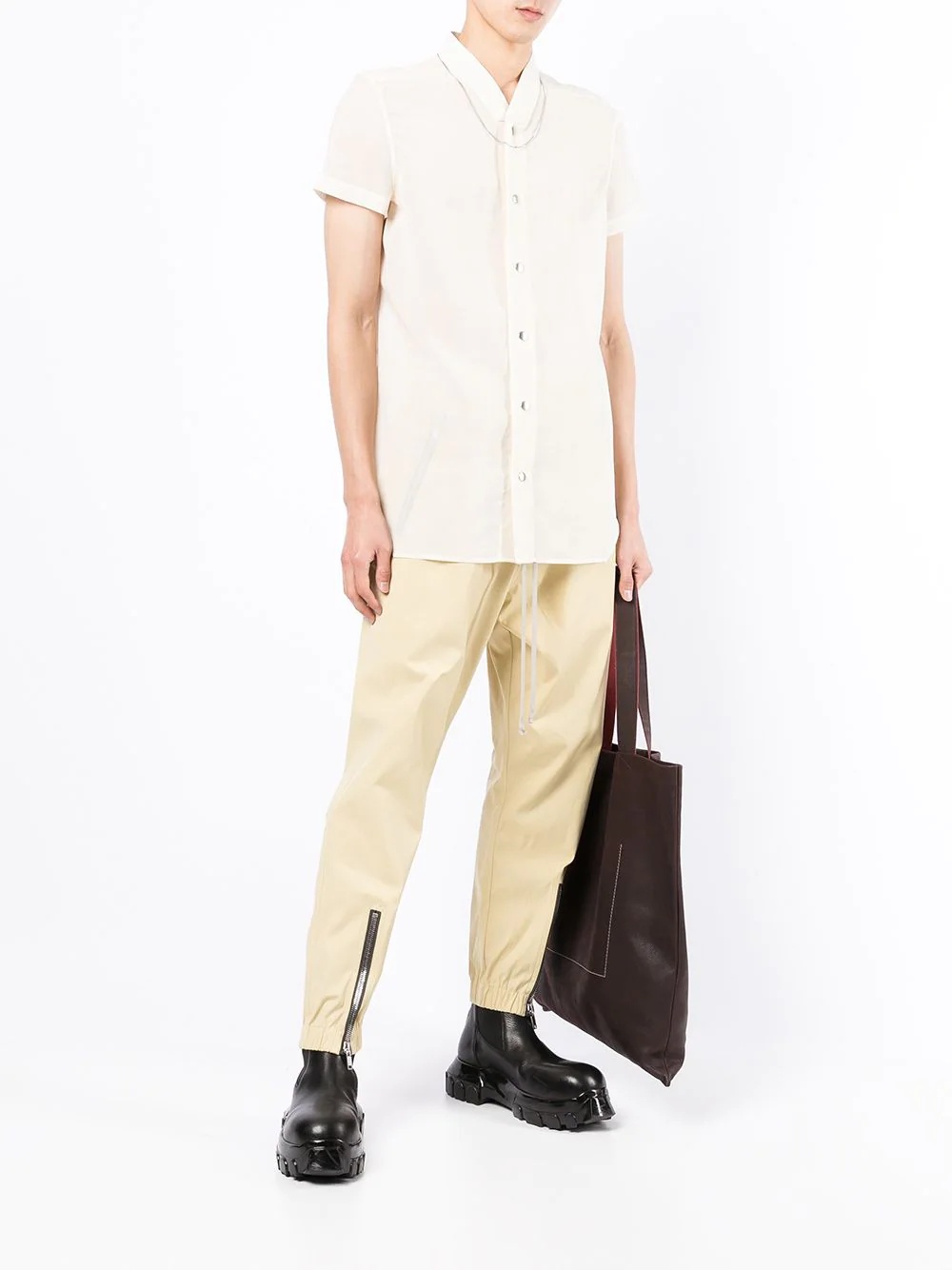 woven gold short-sleeve shirt - 2