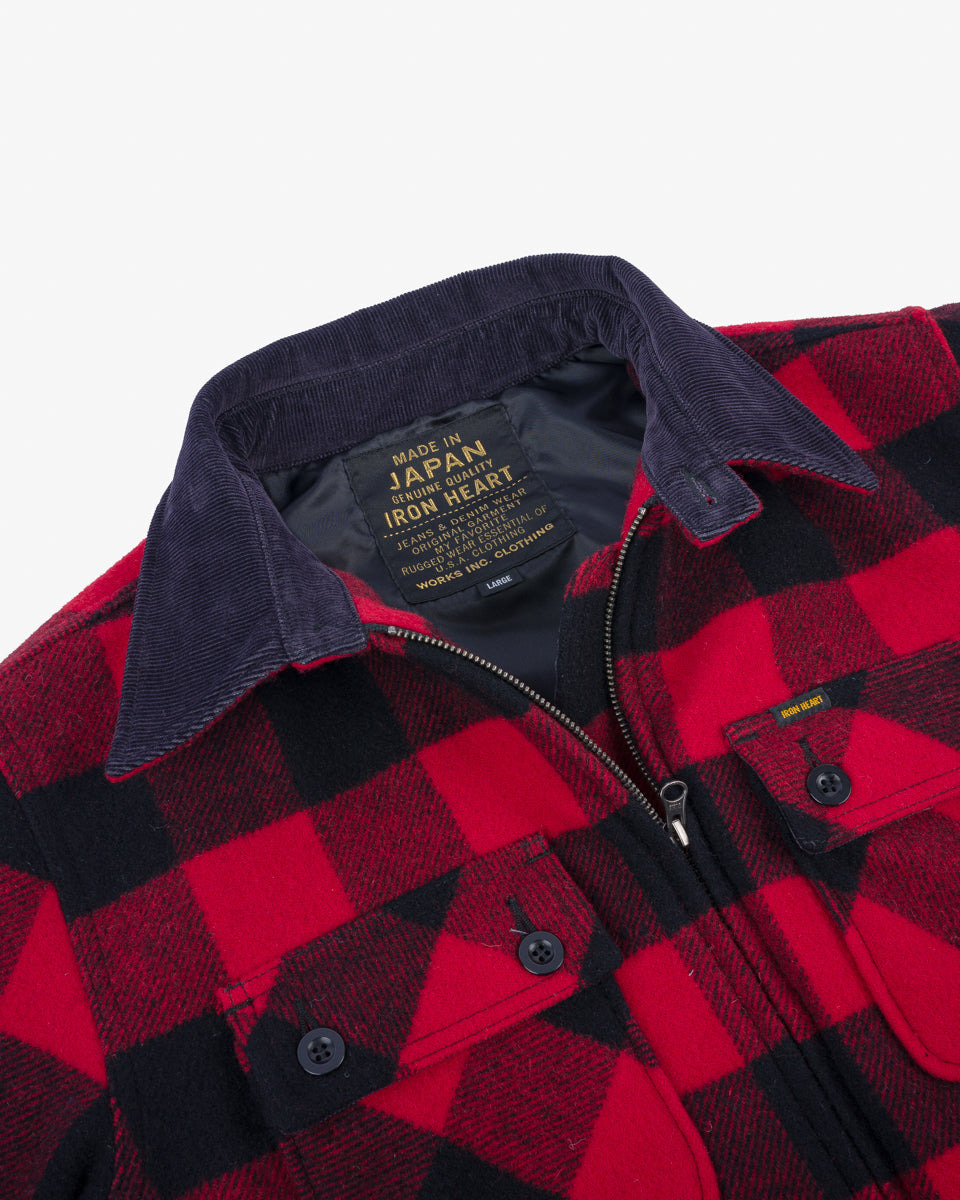 IHW-20-RED Wool Buffalo Check Bush Jacket - Red - 8