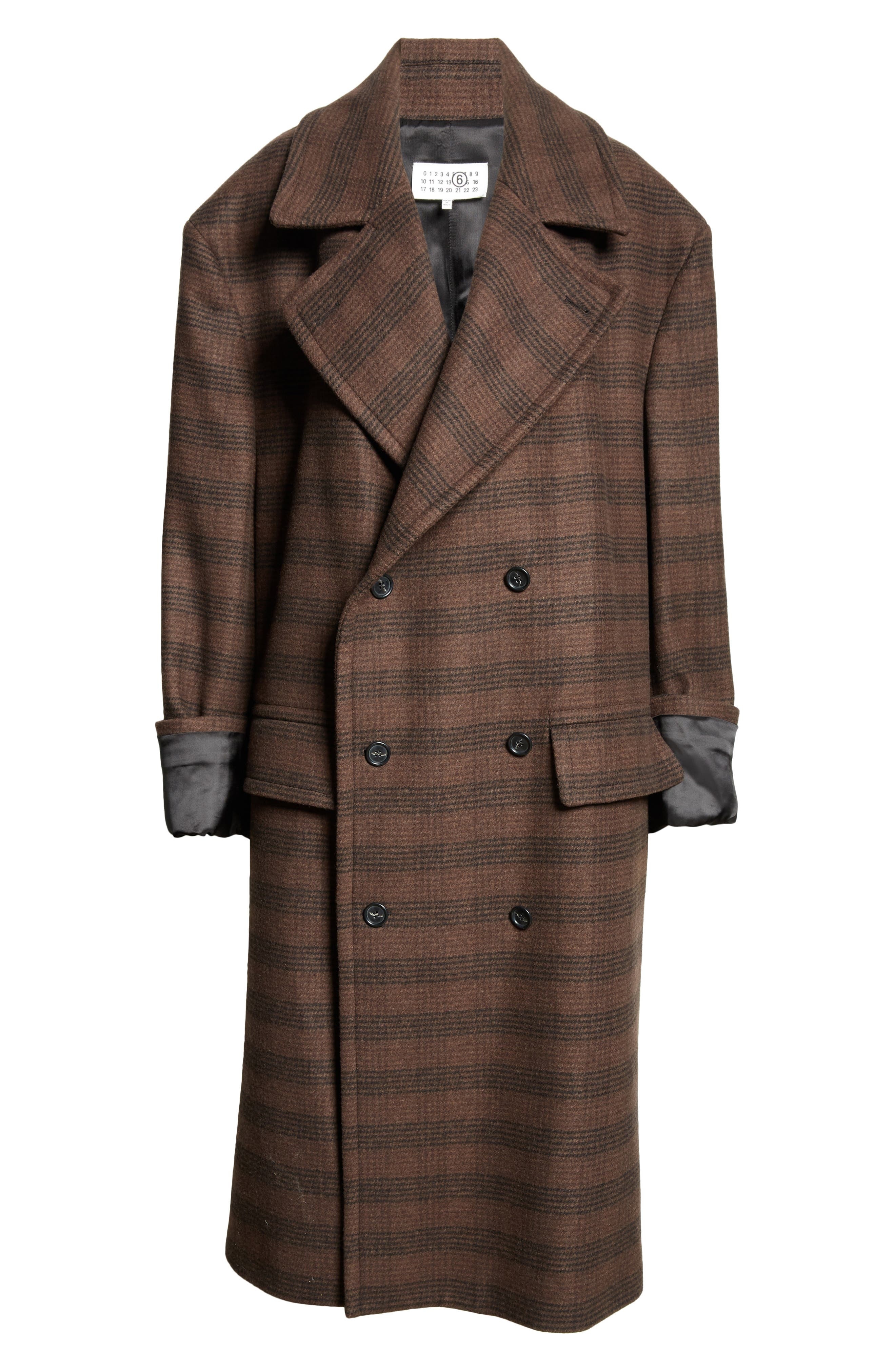 MM6 Maison Margiela Glen Plaid Oversize Martingale Coat in Brown/Black at Nordstrom - 7